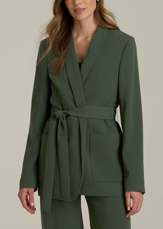 Crepe Wrap Blazer for Tall Women in Climbing Ivy