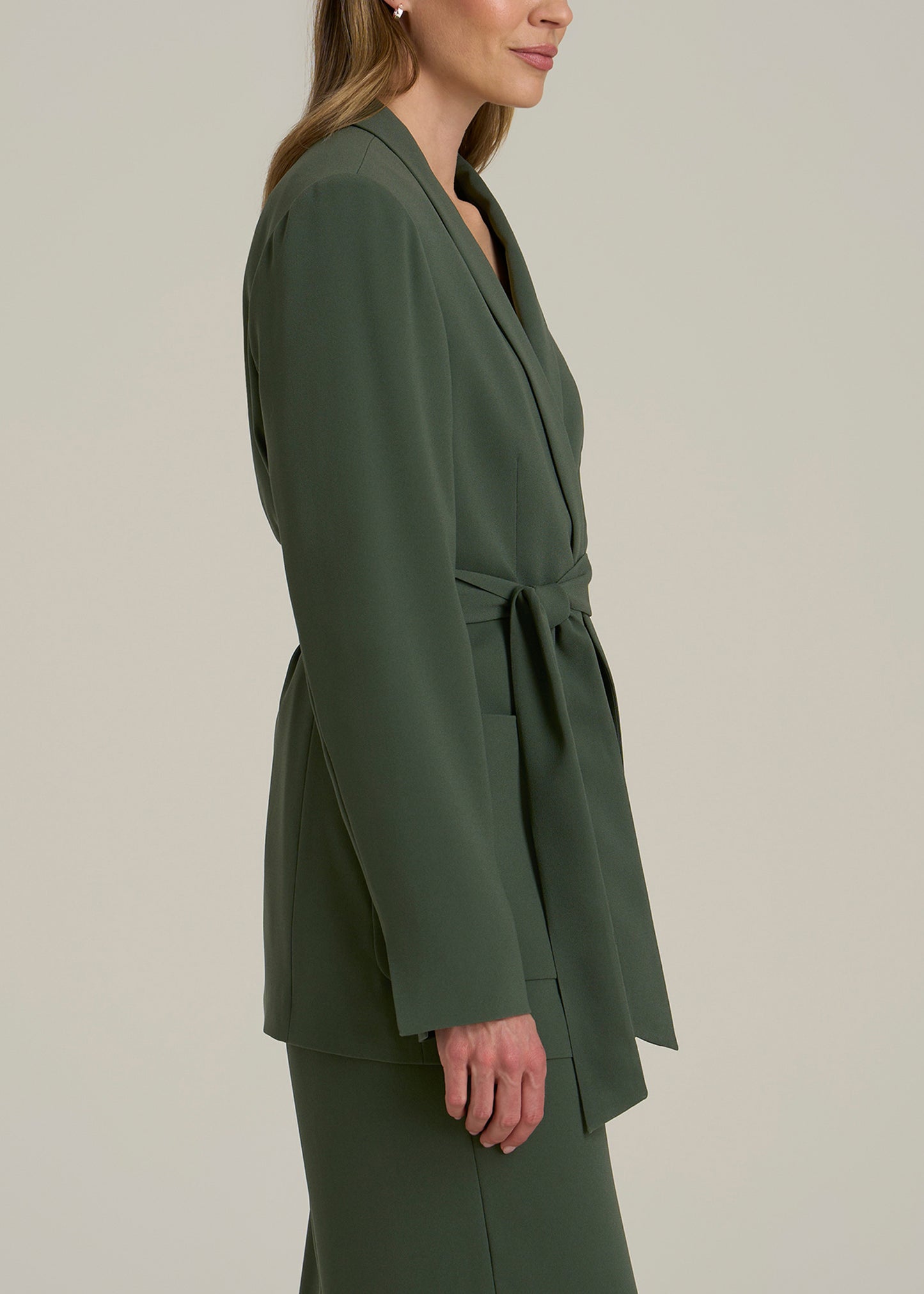 Crepe Wrap Blazer for Tall Women in Climbing Ivy