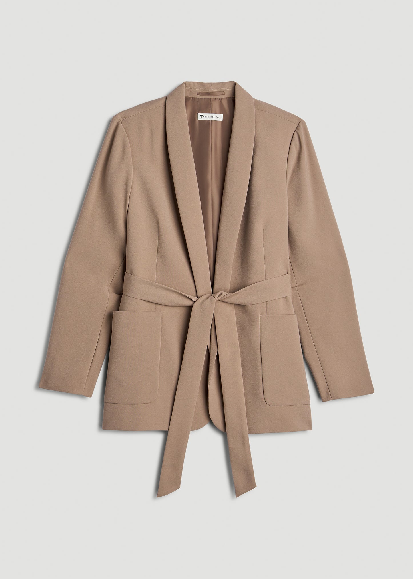 Crepe Wrap Blazer for Tall Women in Dark Sand