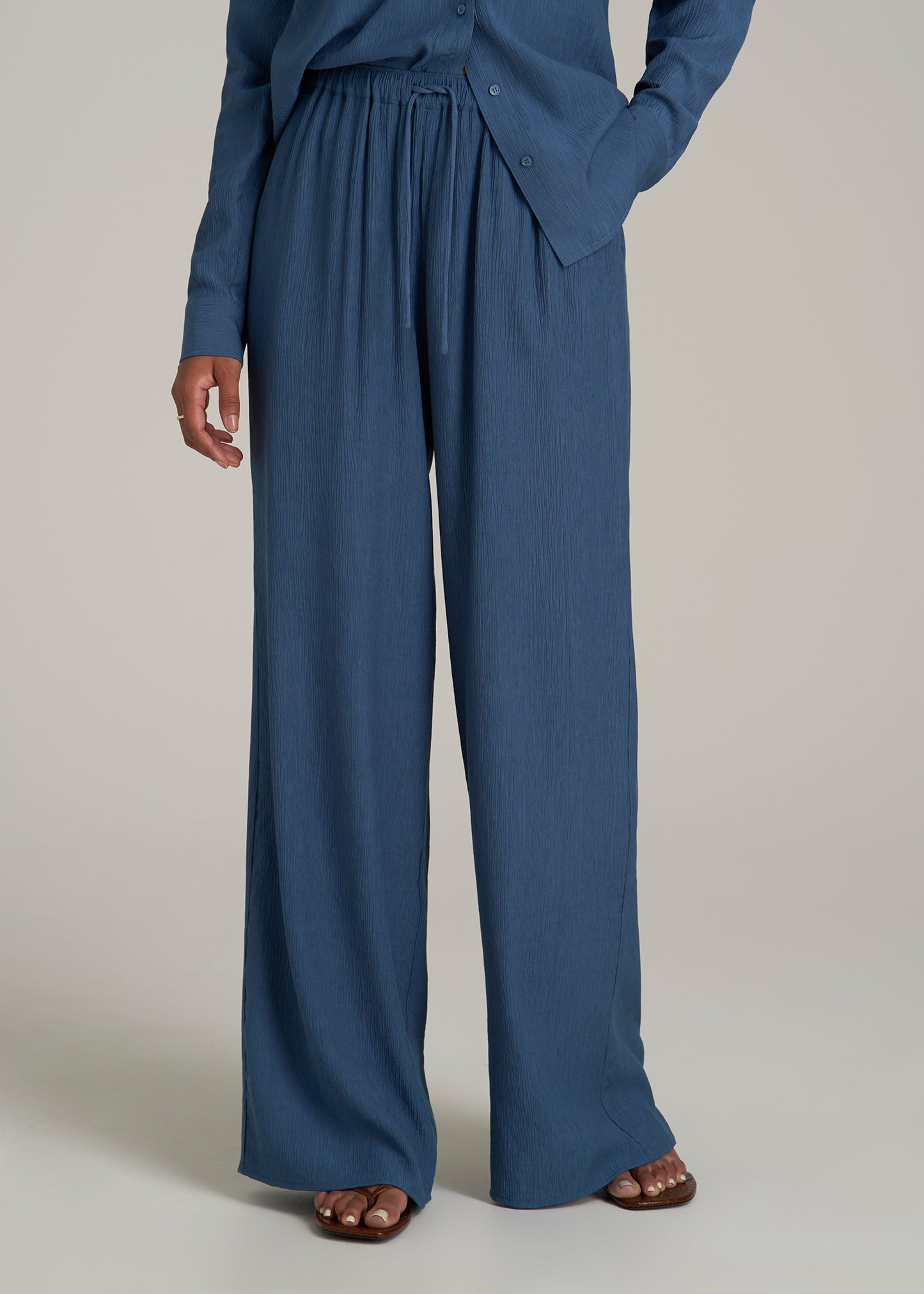 Crinkle Pull-on Wide-leg Pants for Tall Women in Flag Blue