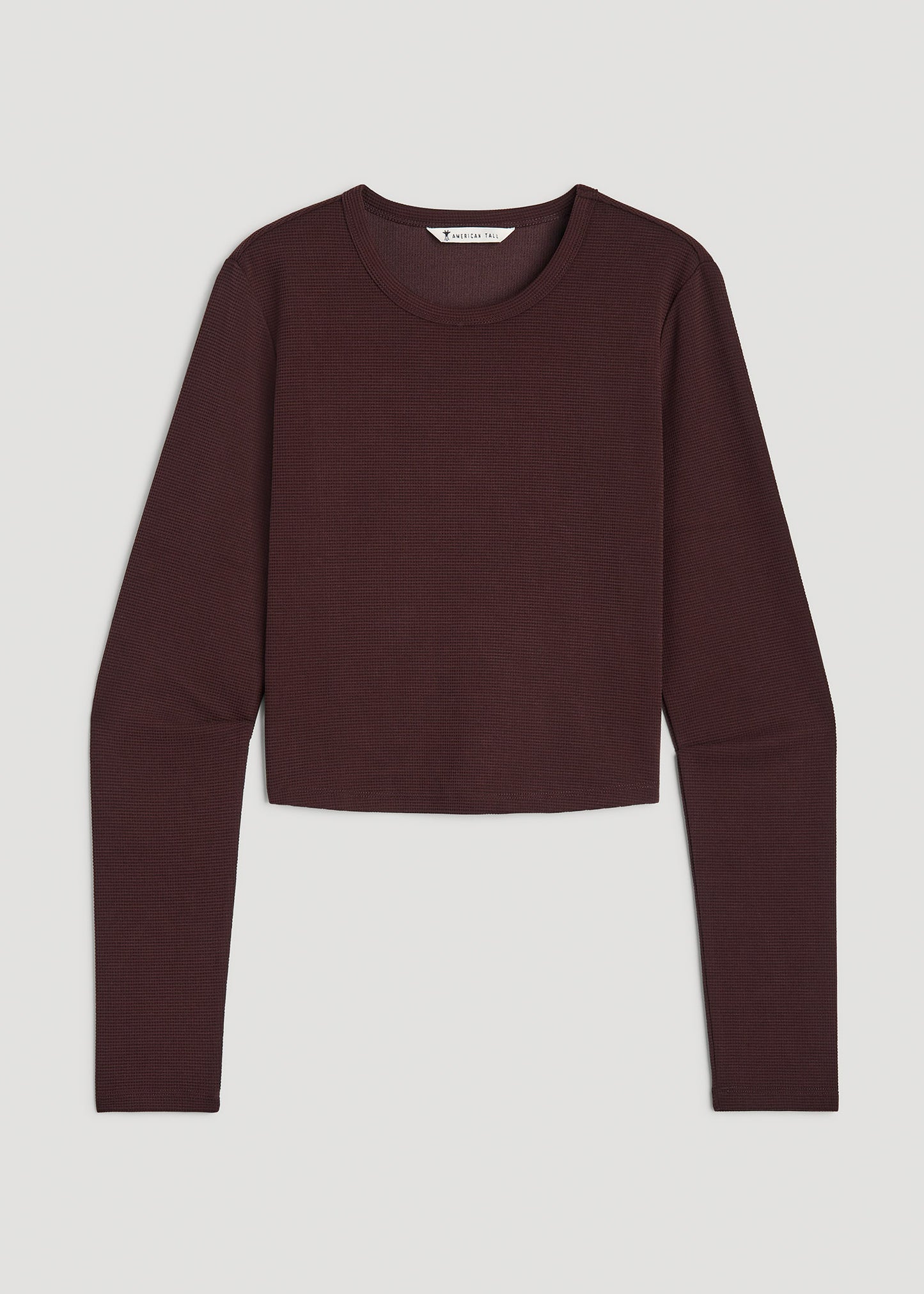 Cropped Long Sleeve Waffle Shirt for Tall Women in Oxblood