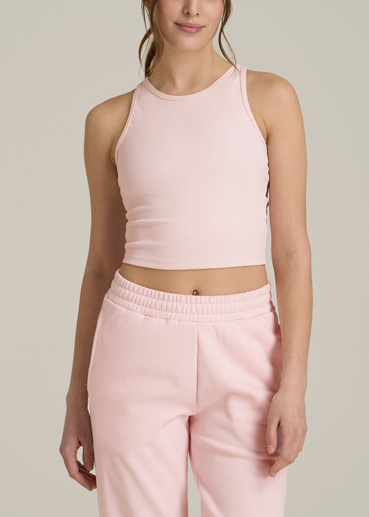 Cropped Ribbed Tank Top for Tall Women in Barely Pink