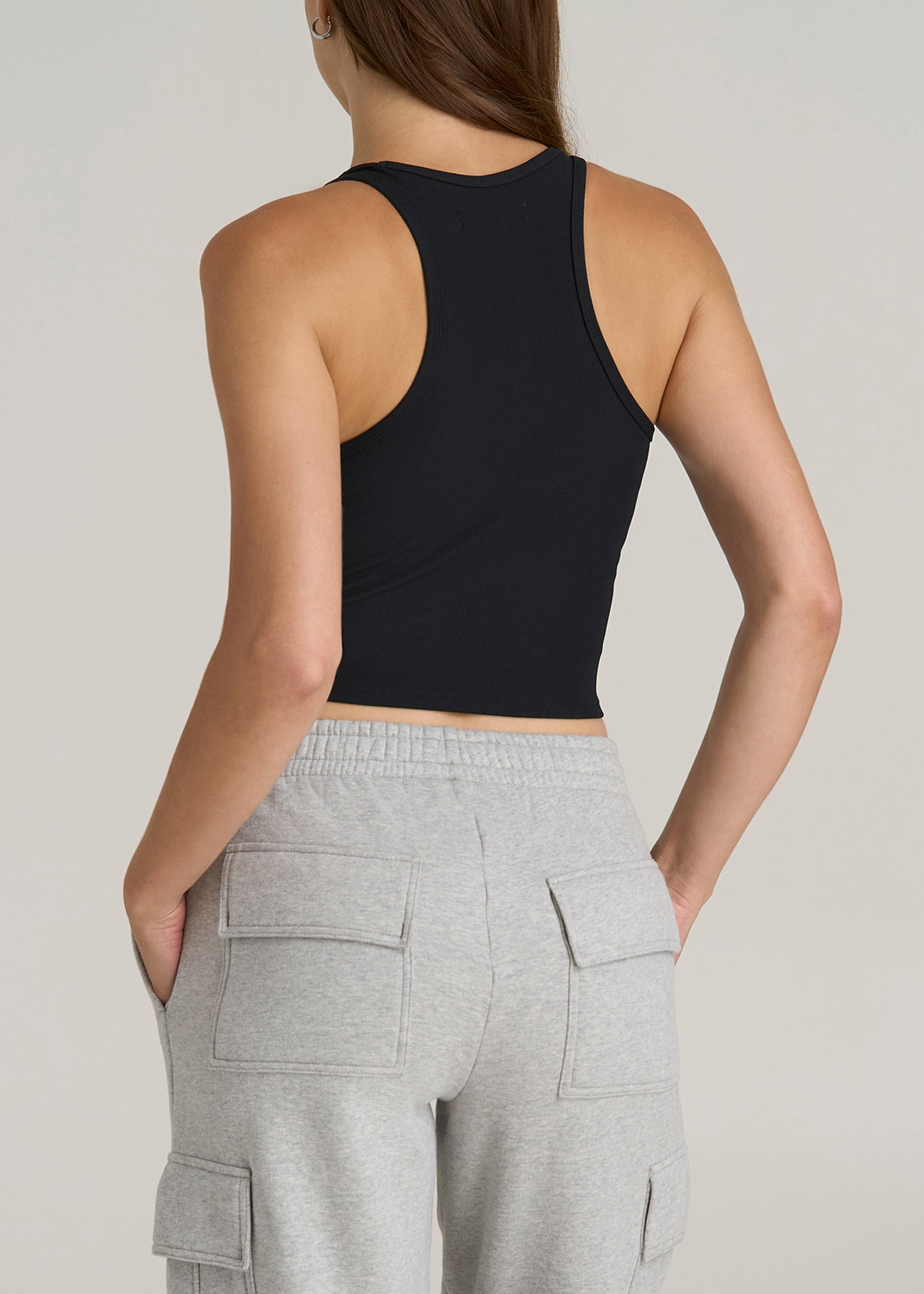 Cropped Ribbed Tank Top for Tall Women in Black