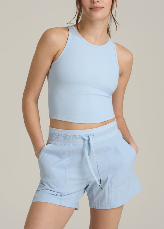 Cropped Ribbed Tank Top for Tall Women in Ice Blue