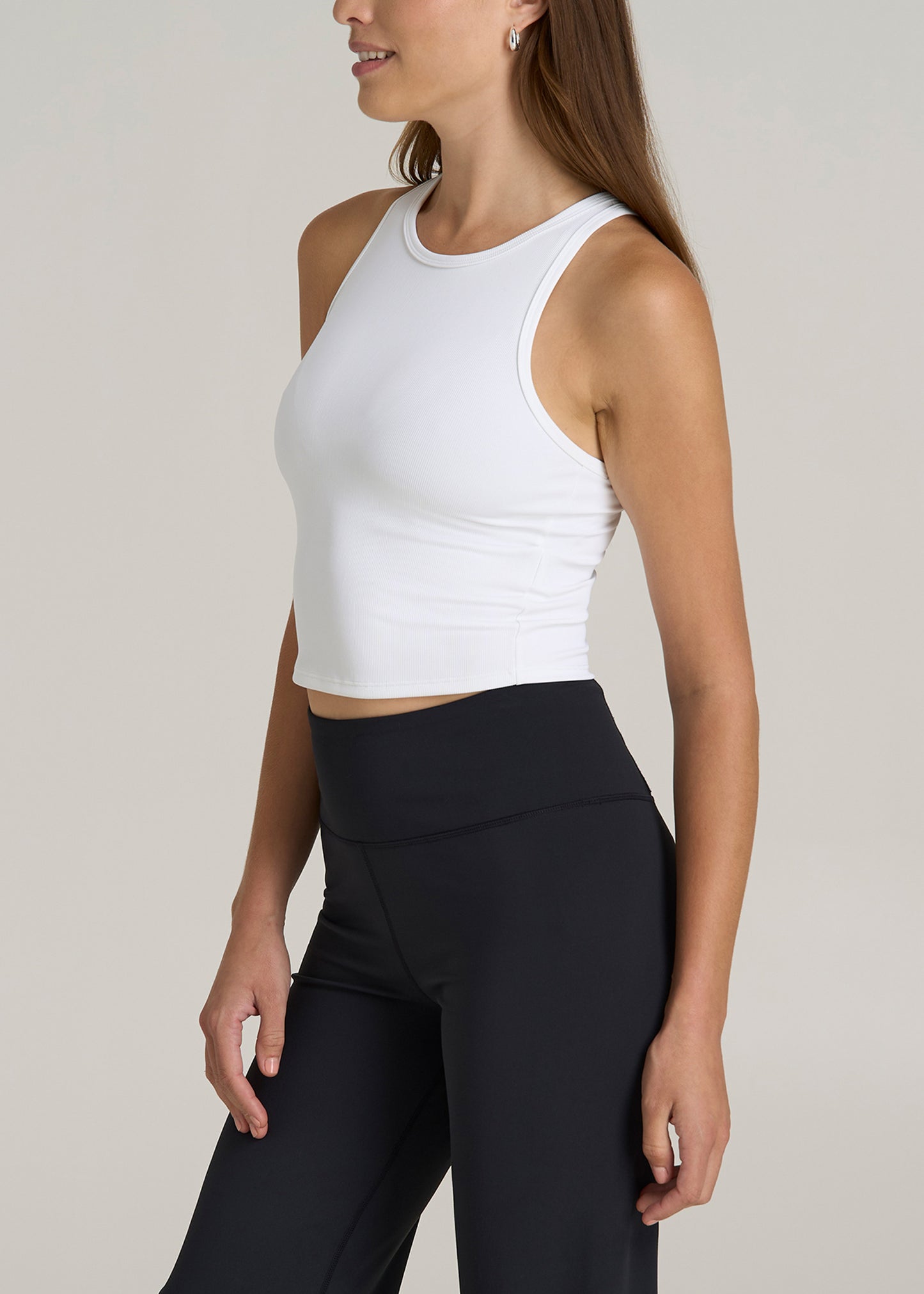 Cropped Ribbed Tank Top for Tall Women in White