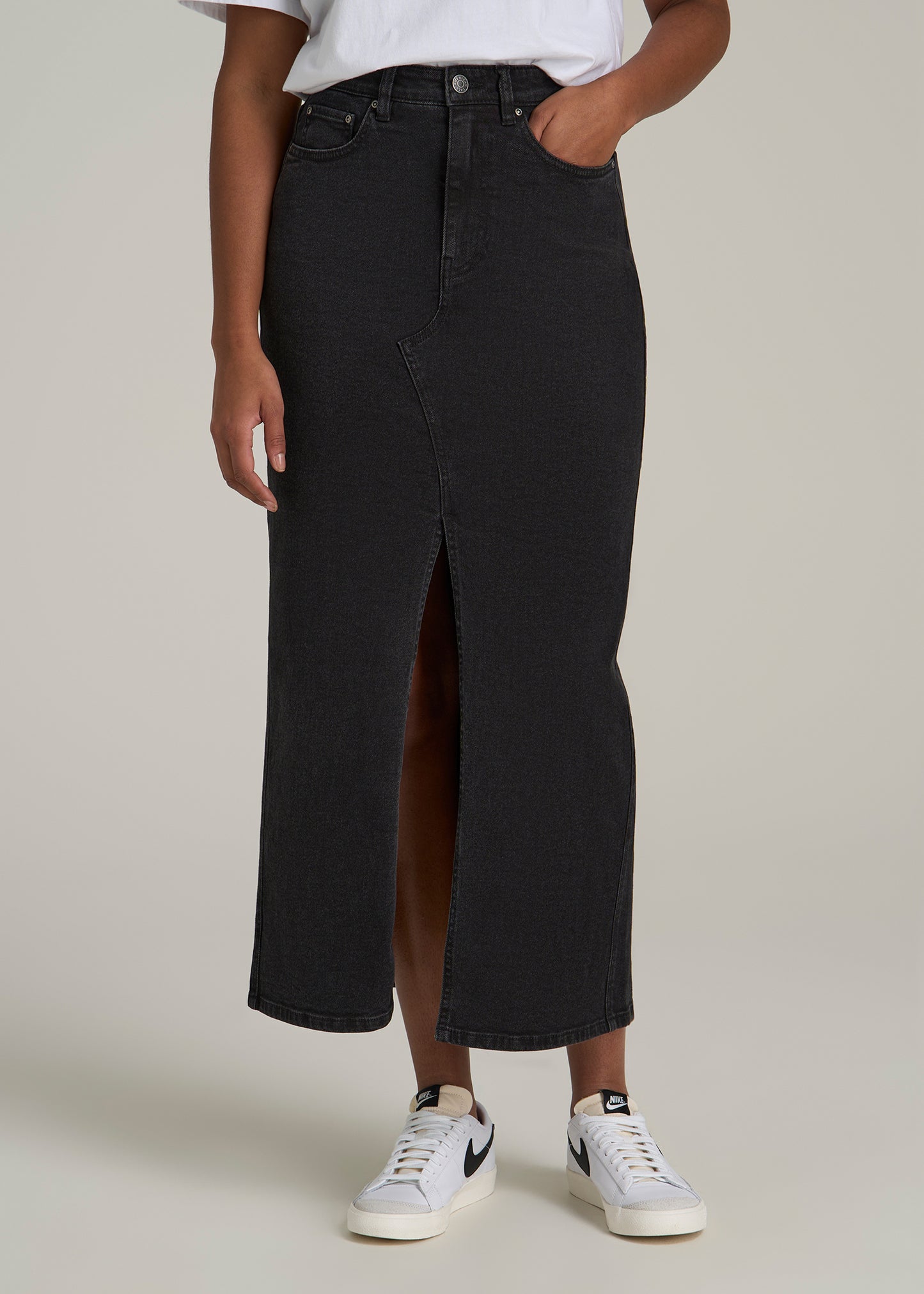 Denim Maxi Skirt for Tall Women in Onyx Black Wash