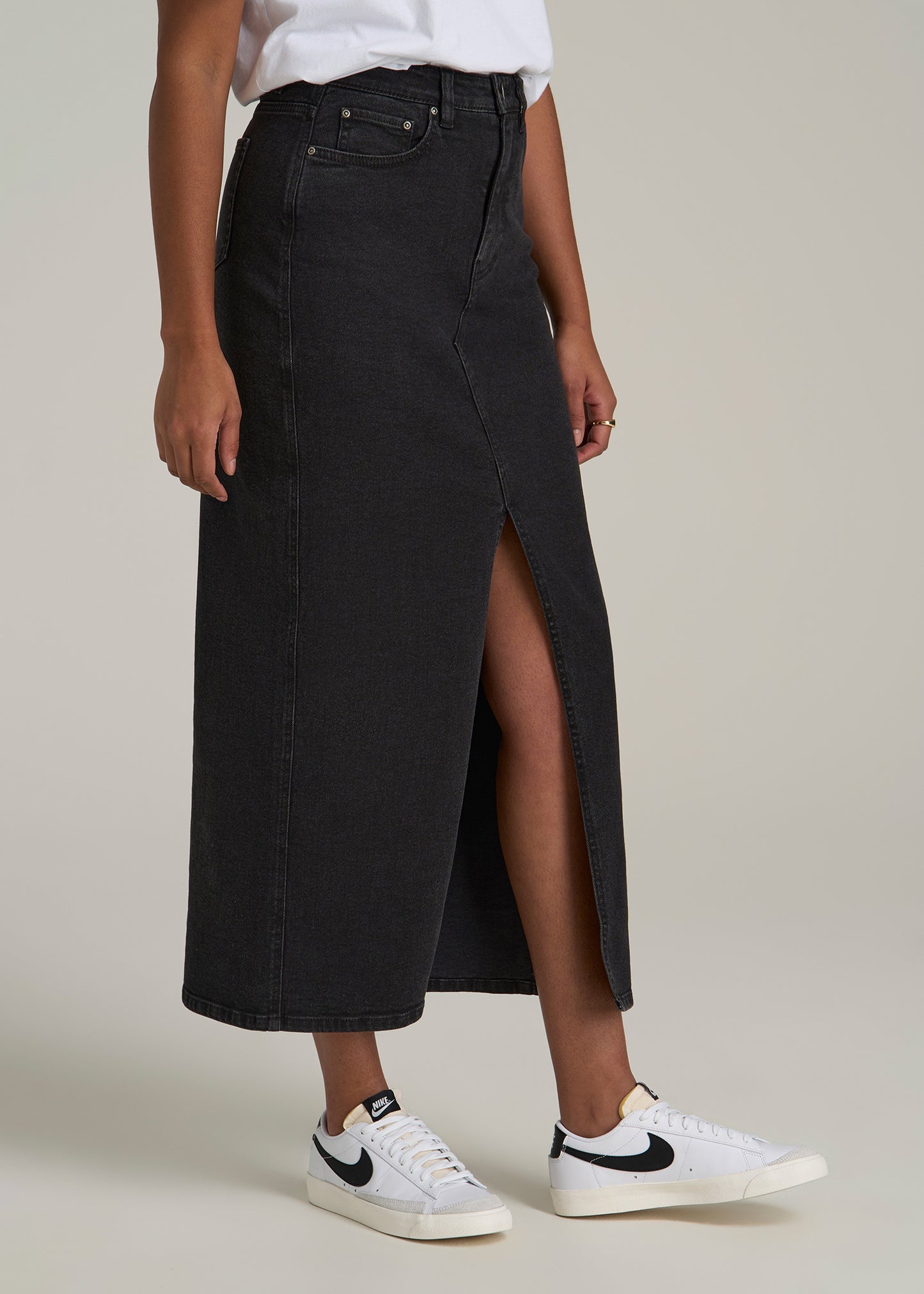 Denim Maxi Skirt for Tall Women in Onyx Black Wash