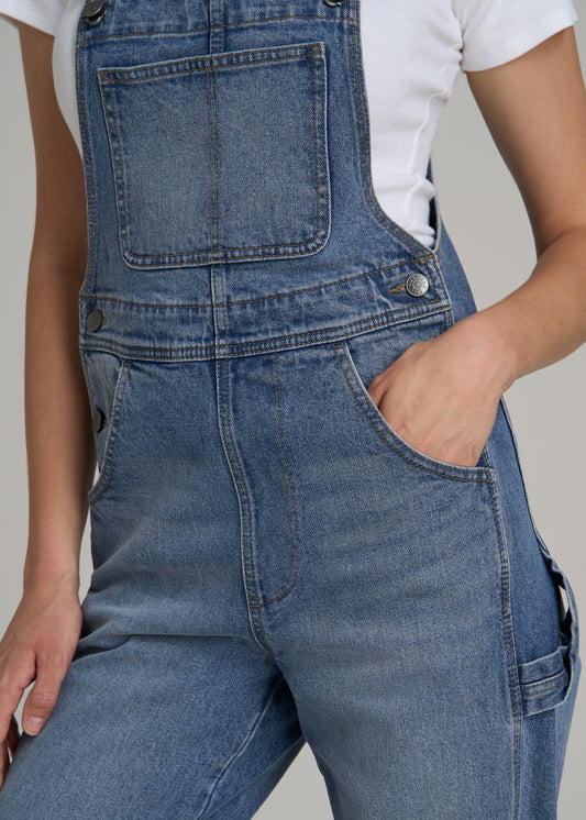 Denim Overalls for Tall Women in Malibu Blue