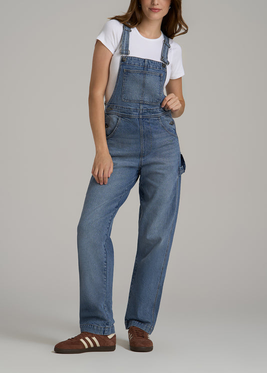 Denim Overalls for Tall Women in Malibu Blue