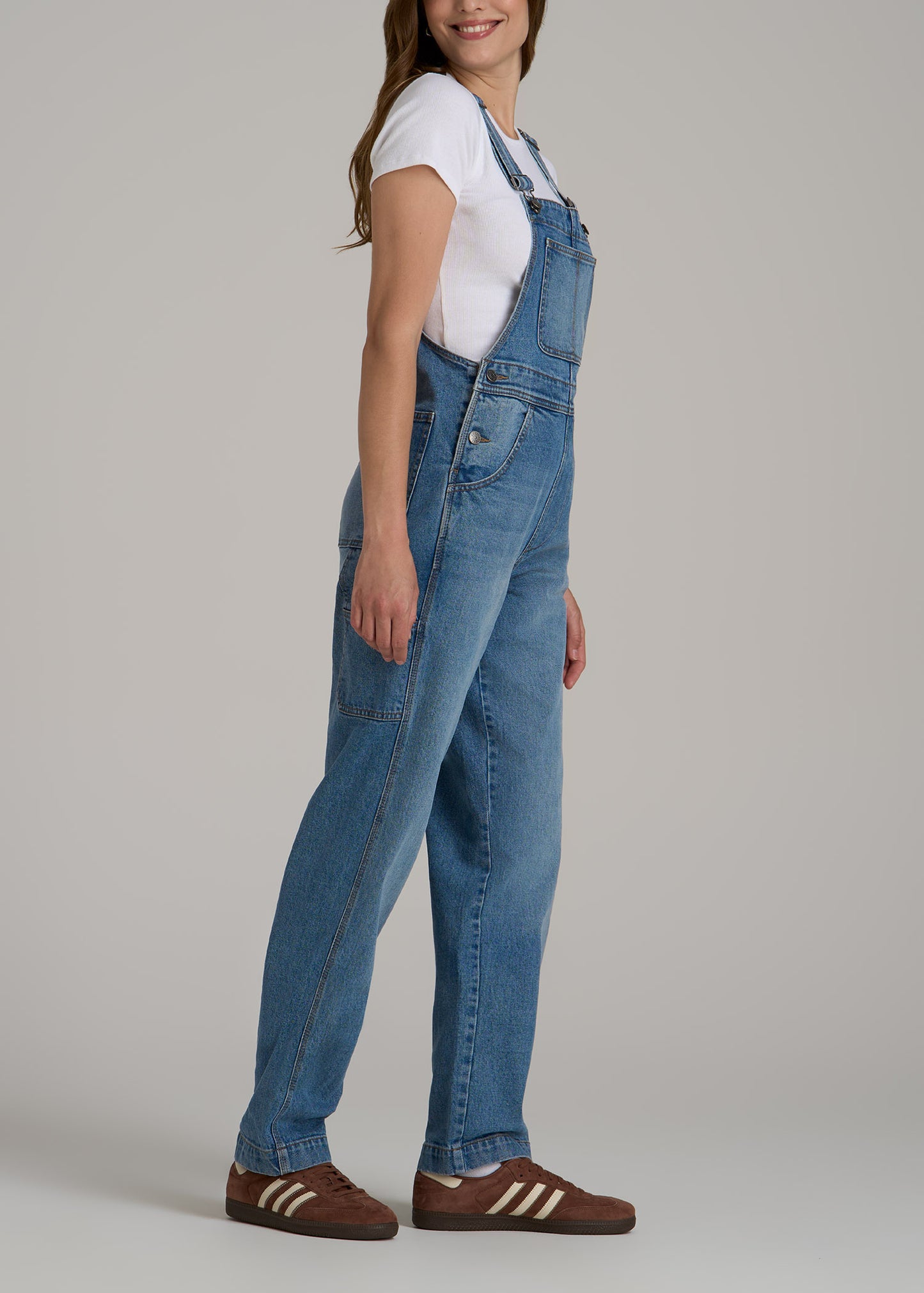 Denim Overalls for Tall Women in Malibu Blue