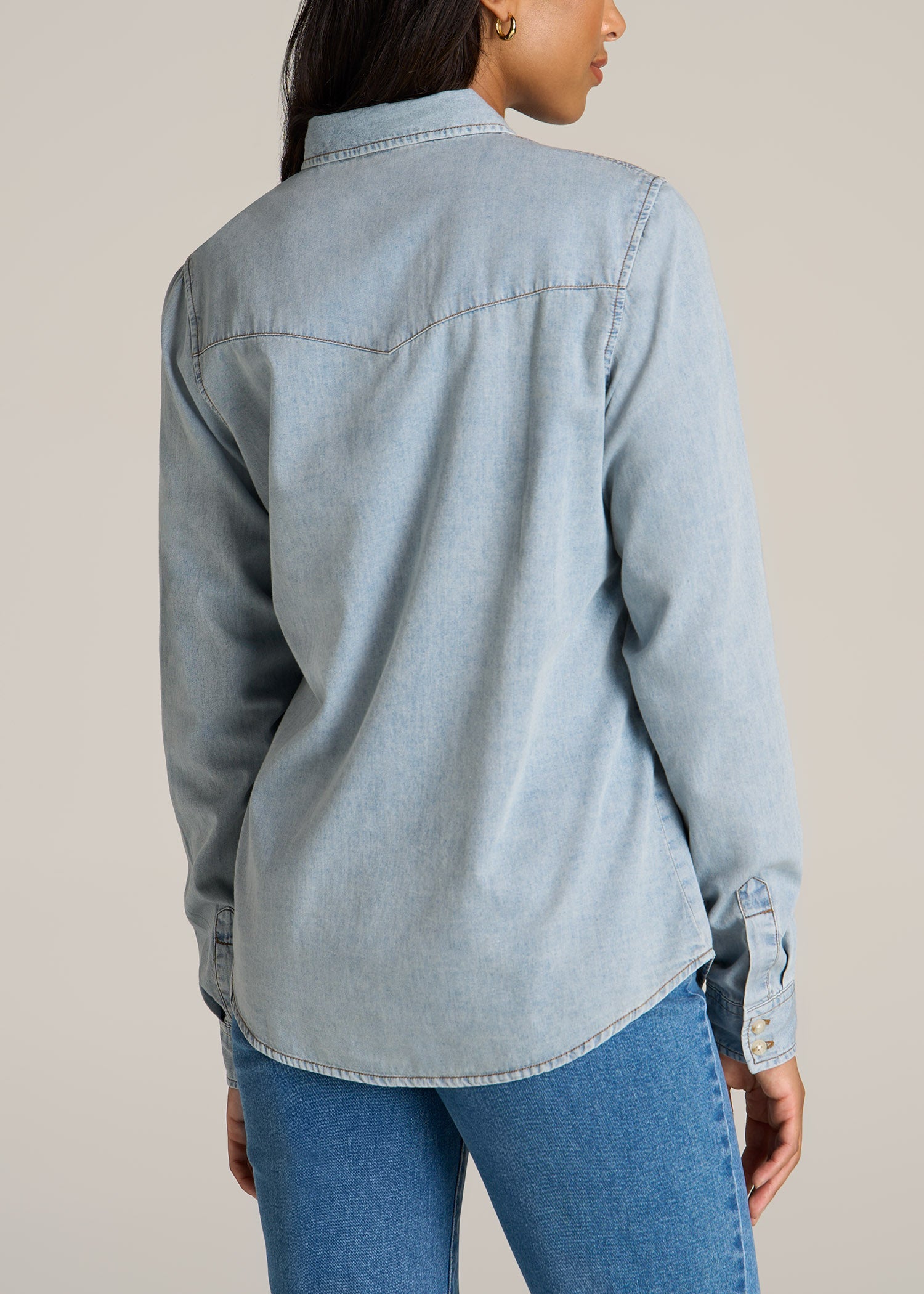 American-Tall-Women-Denim-Shirt-Light-Blue-back