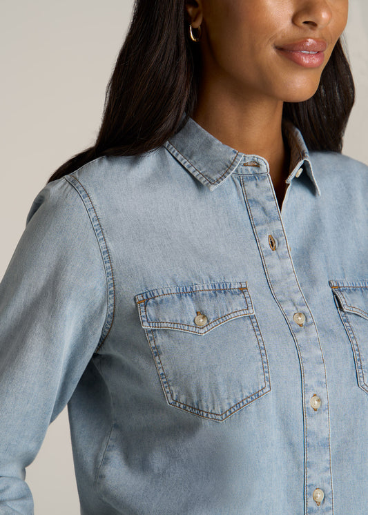 American-Tall-Women-Denim-Shirt-Light-Blue-detail