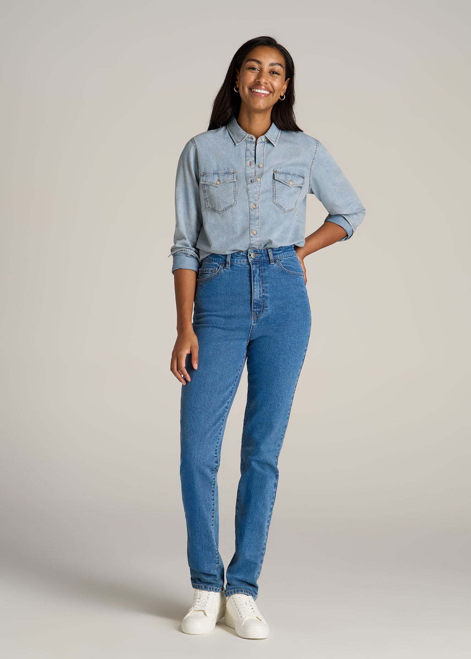 American-Tall-Women-Denim-Shirt-Light-Blue-full