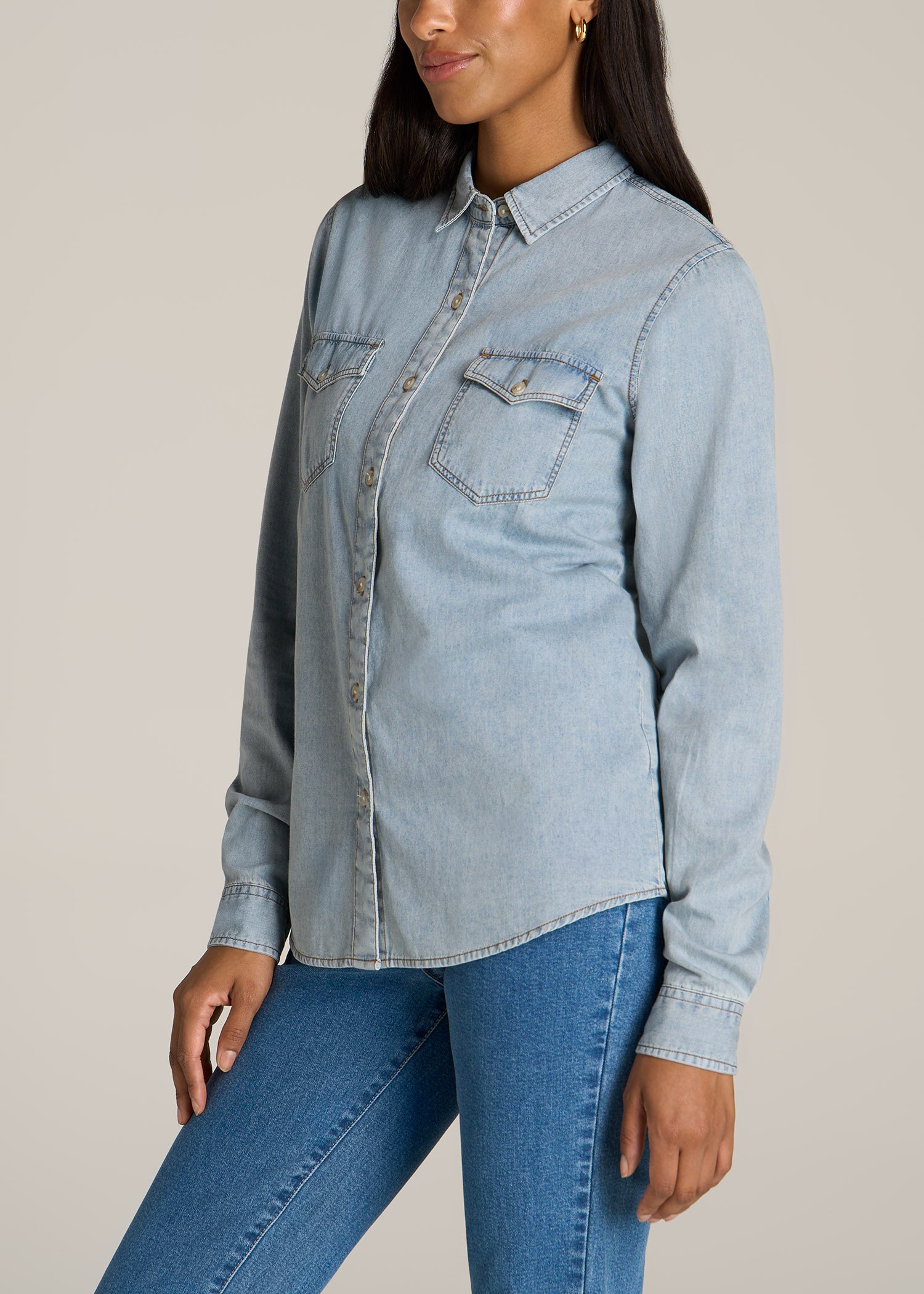 American-Tall-Women-Denim-Shirt-Light-Blue-side