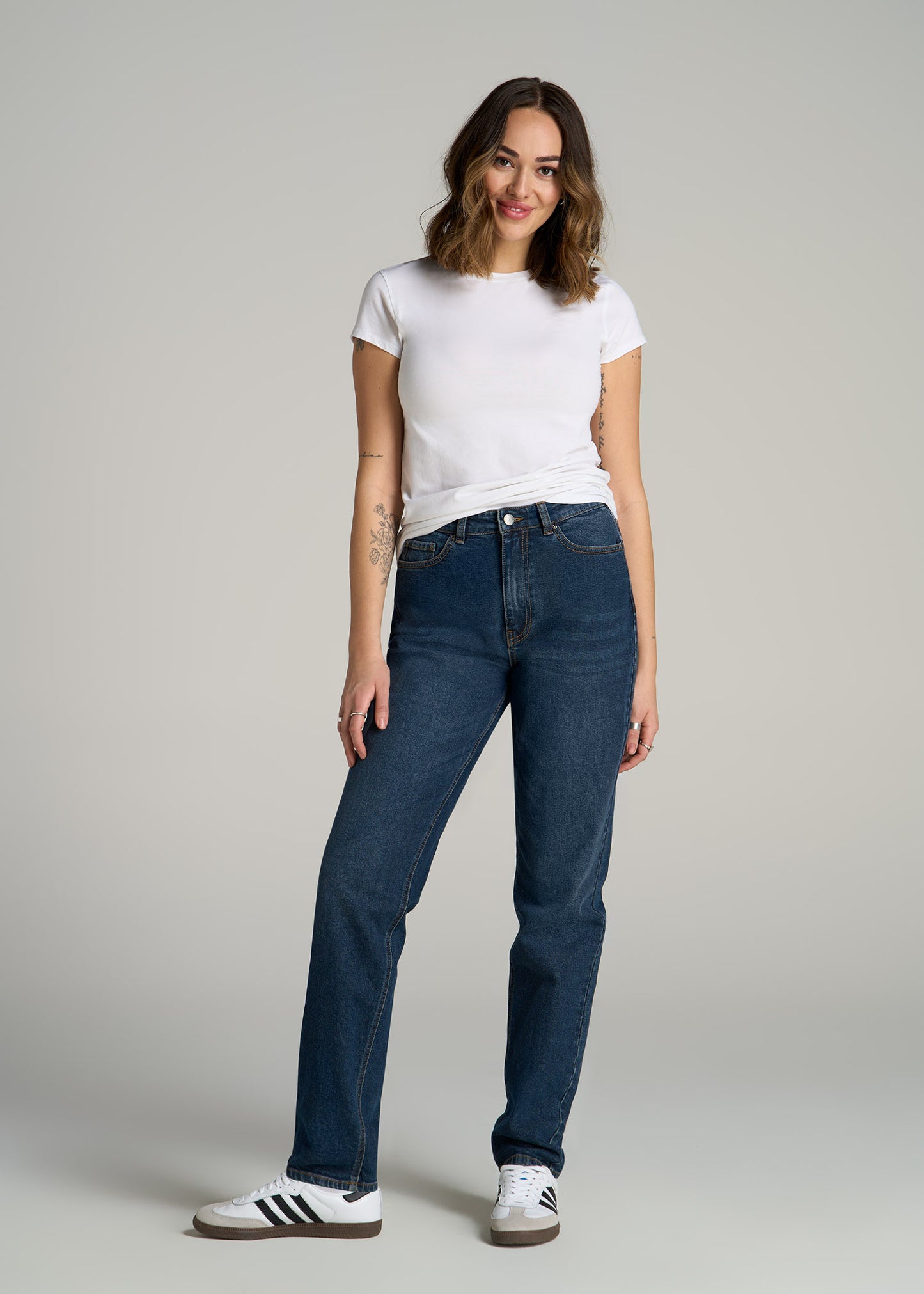 Emma High Rise Relaxed Tapered Tall Women's Jeans in Faded Dark Indigo