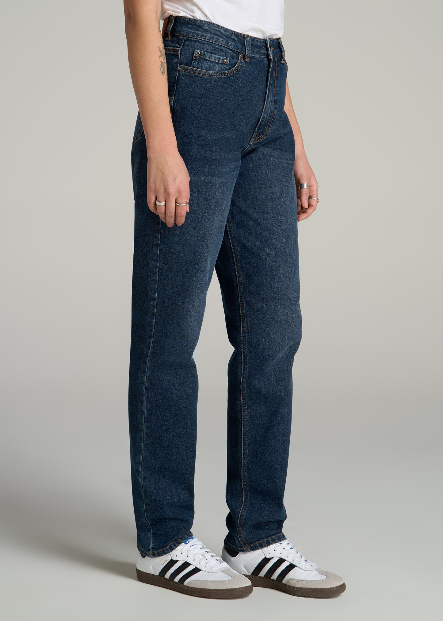 Emma High Rise Relaxed Tapered Tall Women's Jeans in Faded Dark Indigo