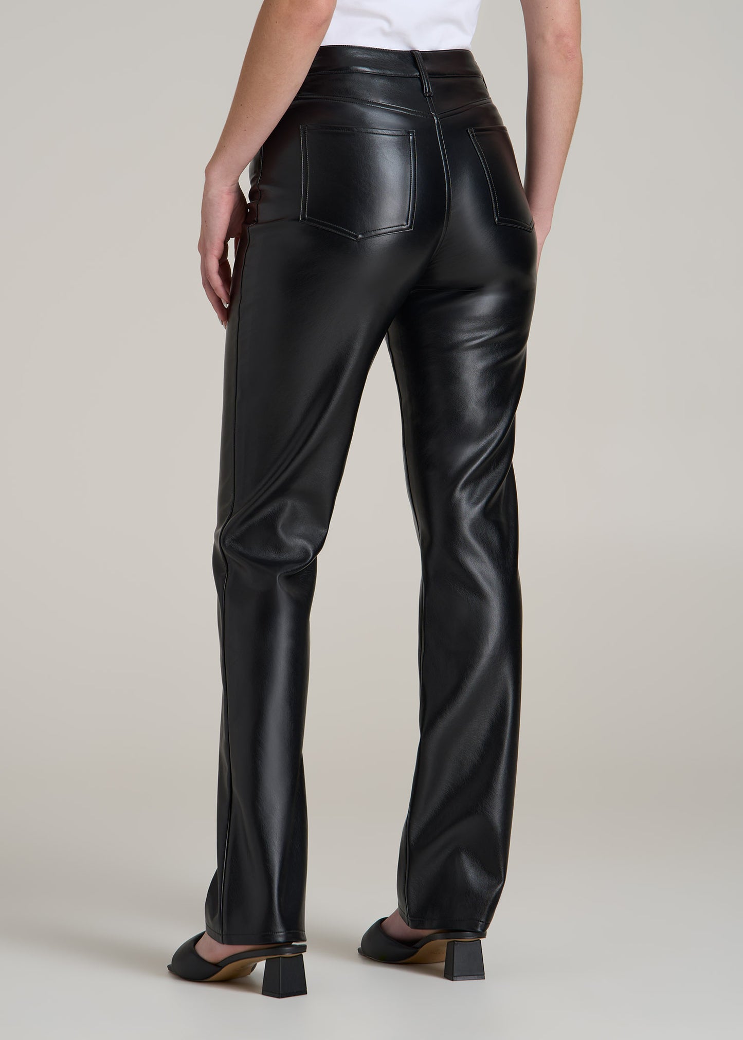 Faux Leather Straight Leg Pants for Tall Women in Black