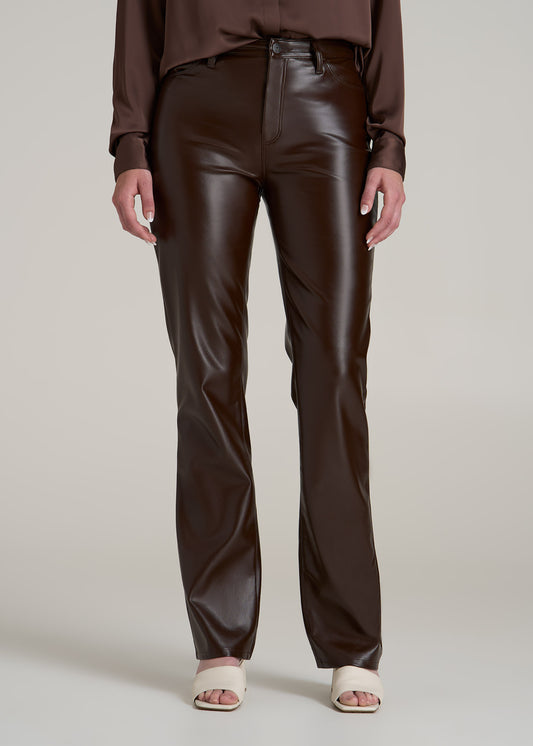 Faux Leather Straight Leg Pants for Tall Women in Espresso