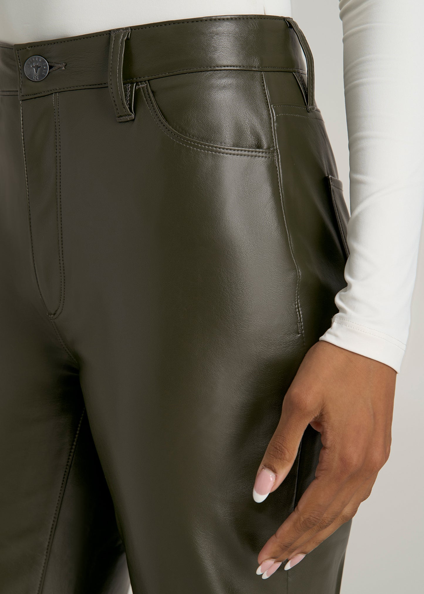 Faux Leather Straight Leg Pants for Tall Women in Forest Night