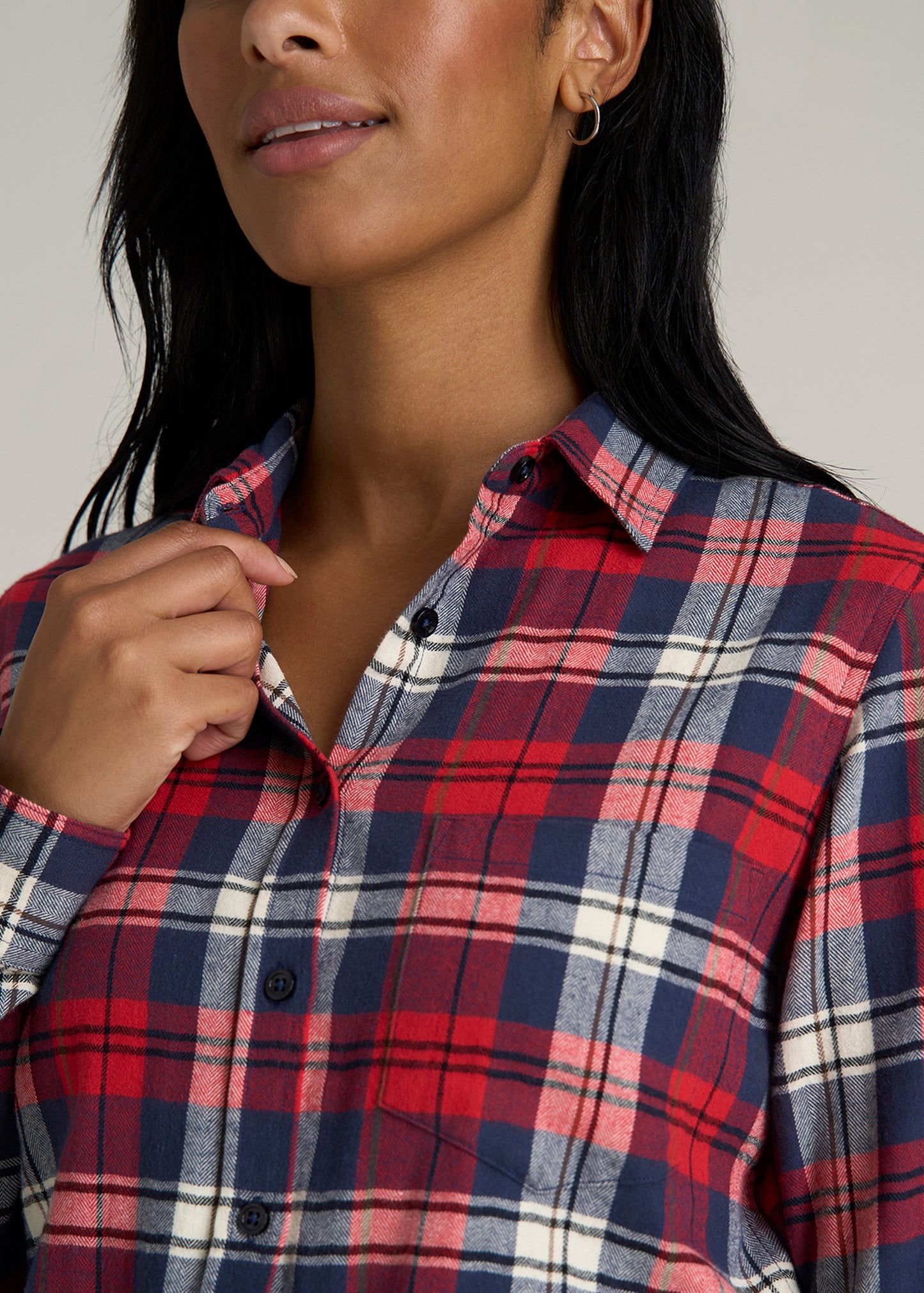 Flannel Button-Up Shirt for Tall Women in Rich Red Plaid