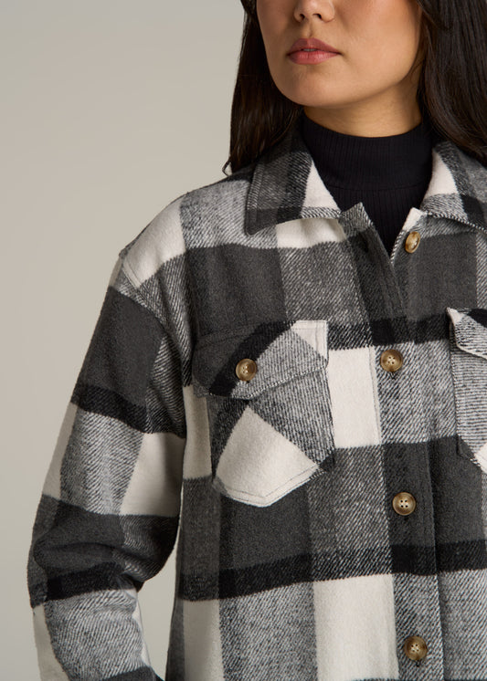 Flannel Women's Tall Shacket in Grey and Black Plaid