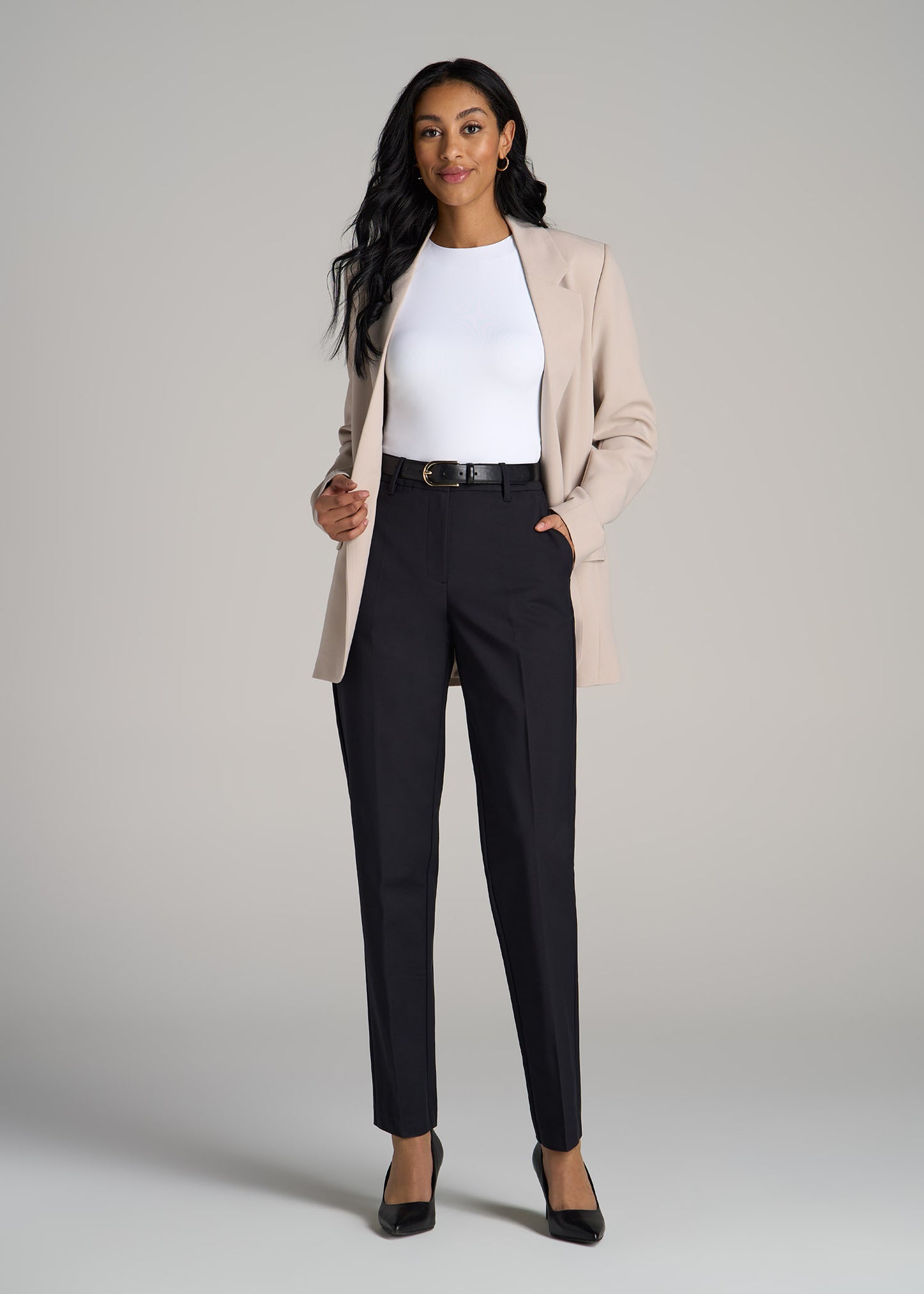 Flat Front Tapered Dress Pants for Tall Women in Black