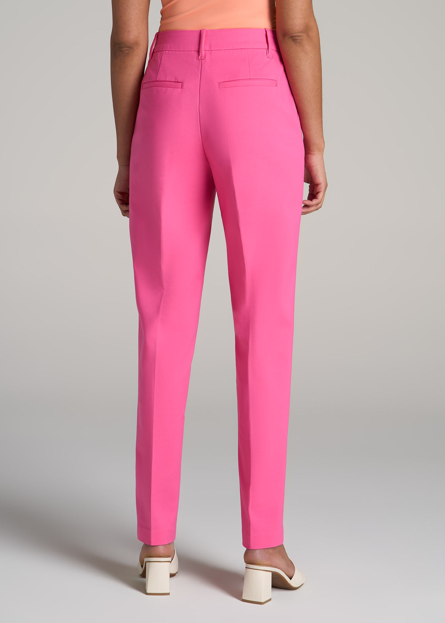 Flat Front Tapered Dress Pants for Tall Women in Cosmo Pink