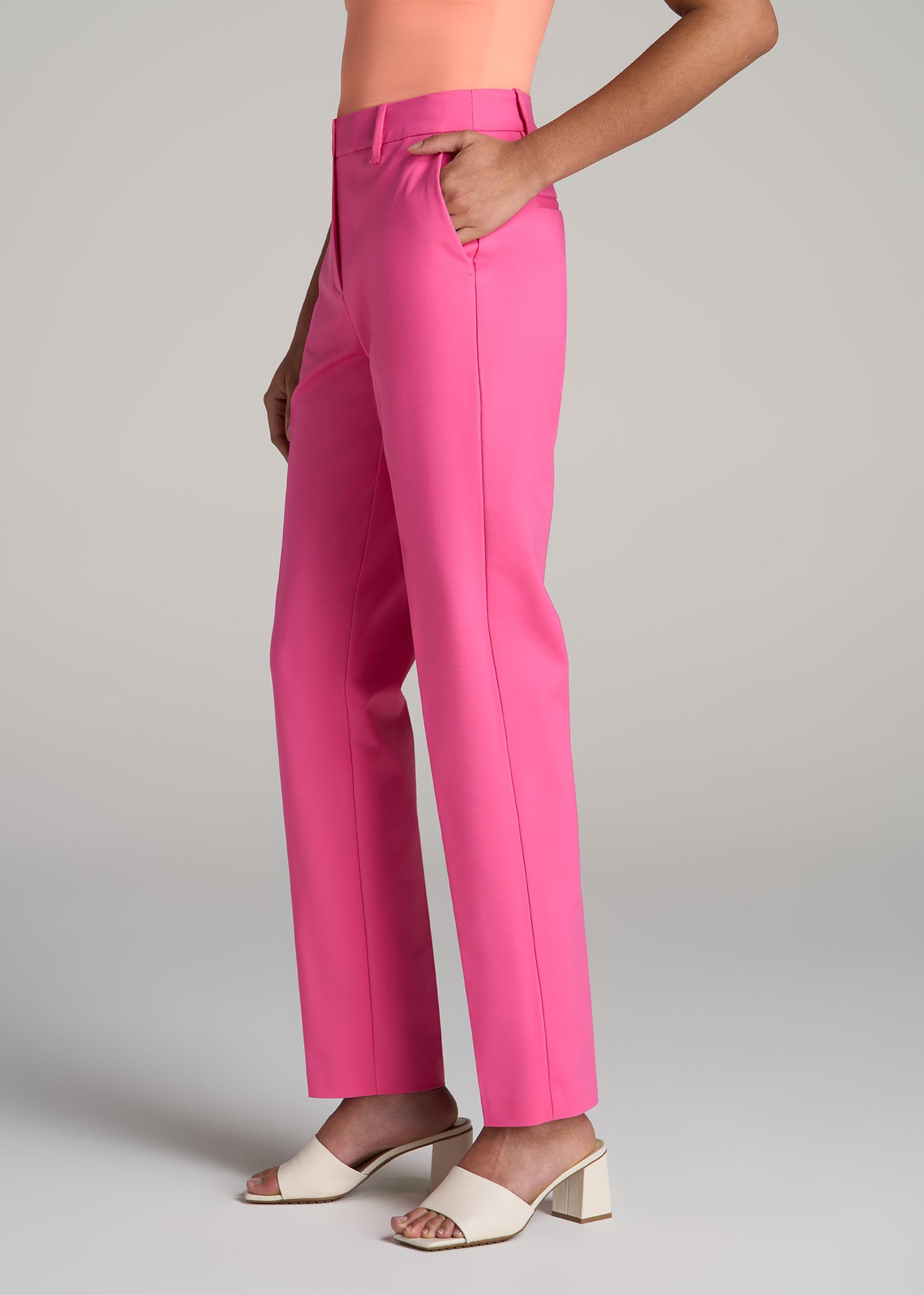 Flat Front Tapered Dress Pants for Tall Women in Cosmo Pink