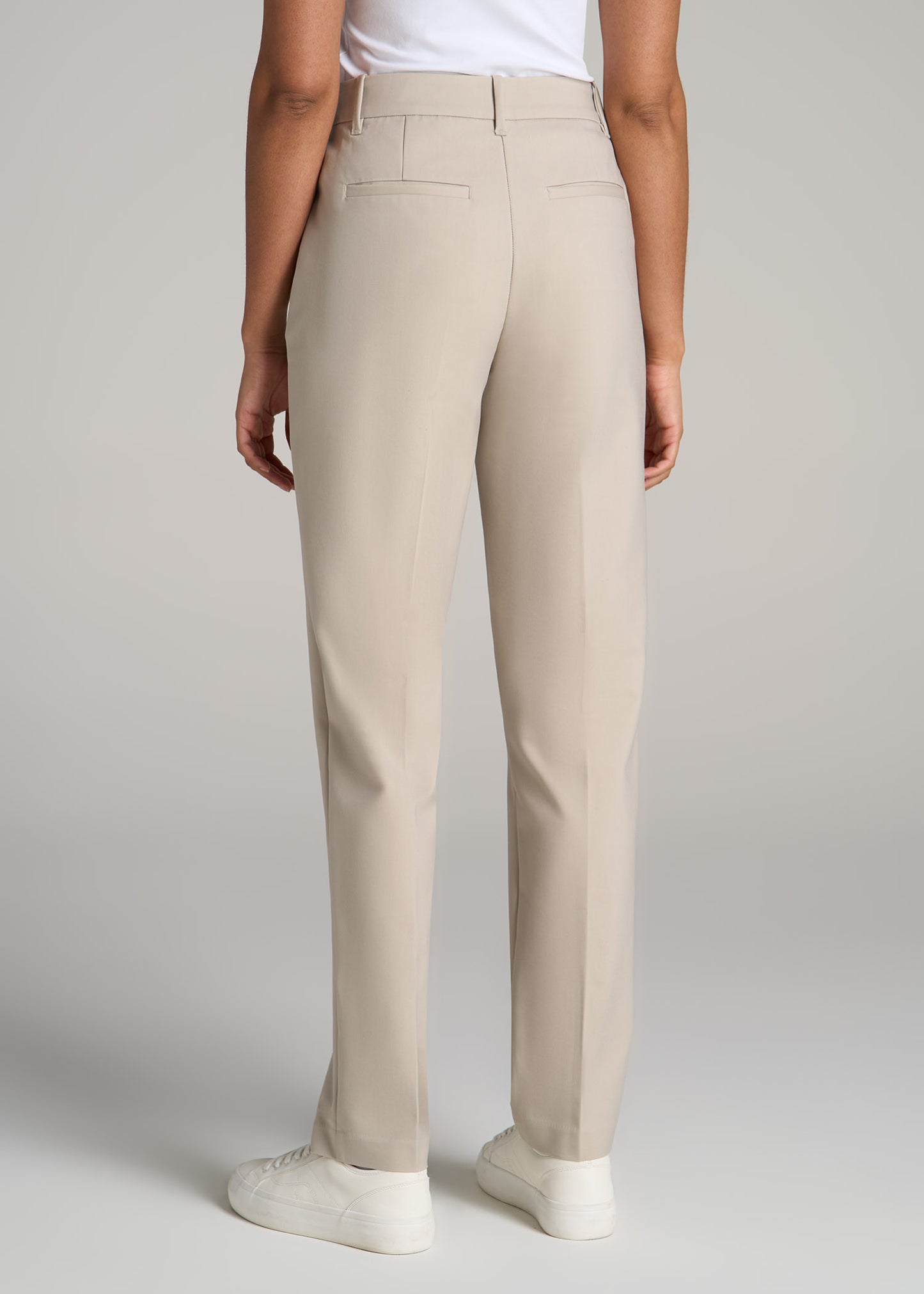 Flat Front Tapered Dress Pants for Tall Women in Stone