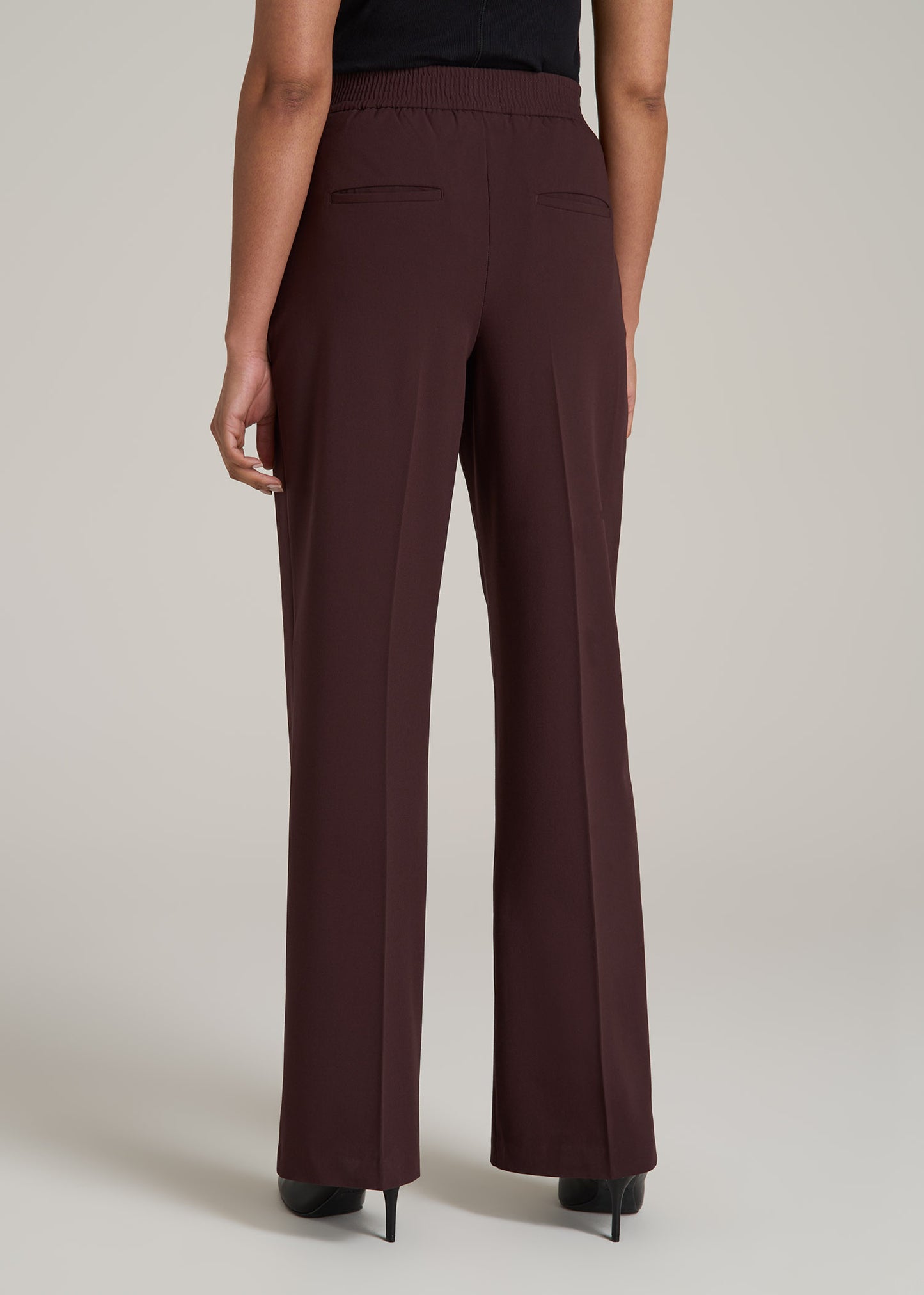 Flat Front Wide Leg Dress Pants for Tall Women in Oxblood