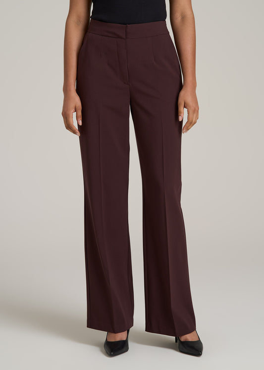 Flat Front Wide Leg Dress Pants for Tall Women in Oxblood