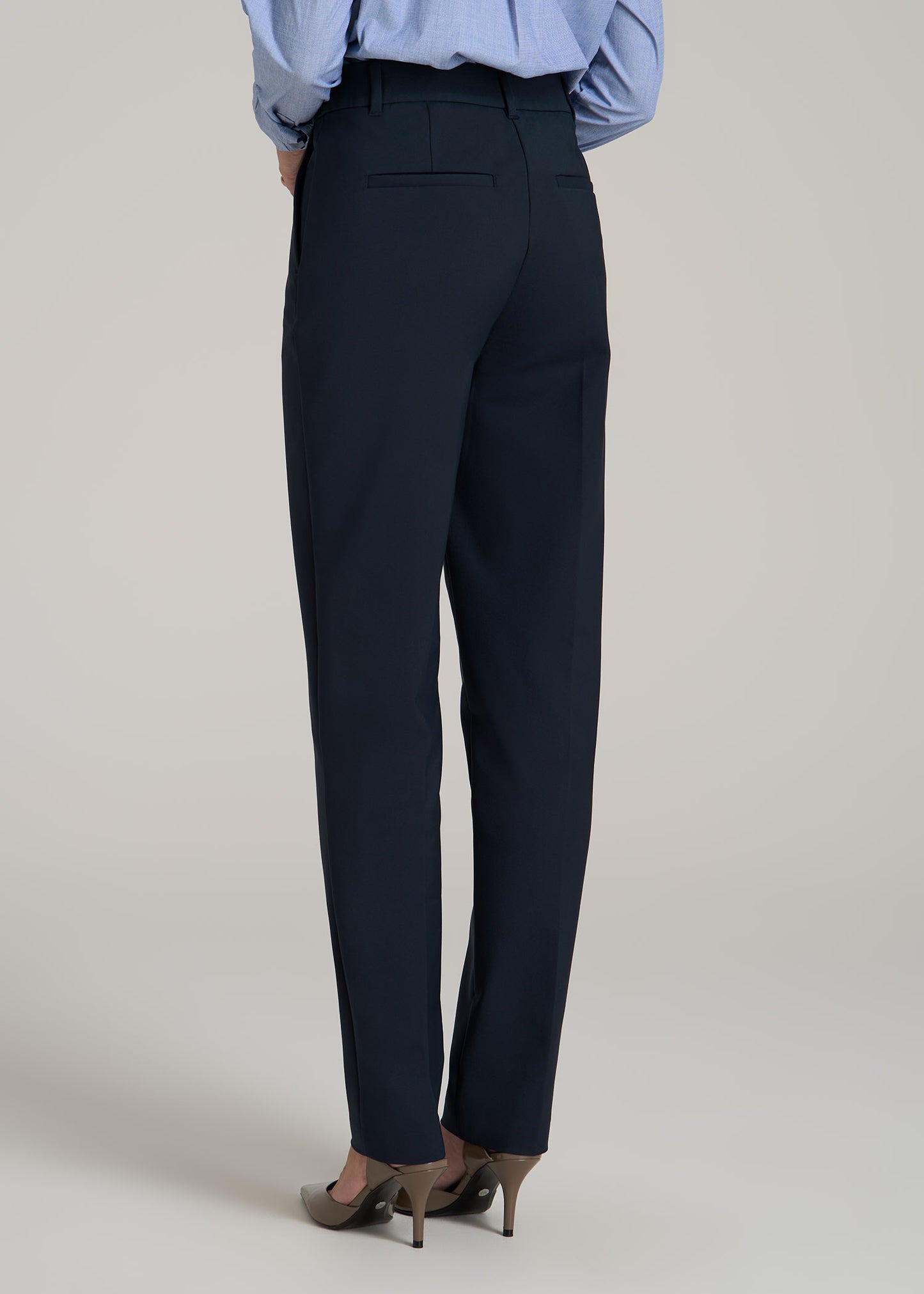 Flat Front Tapered Dress Pants for Tall Women in True Navy