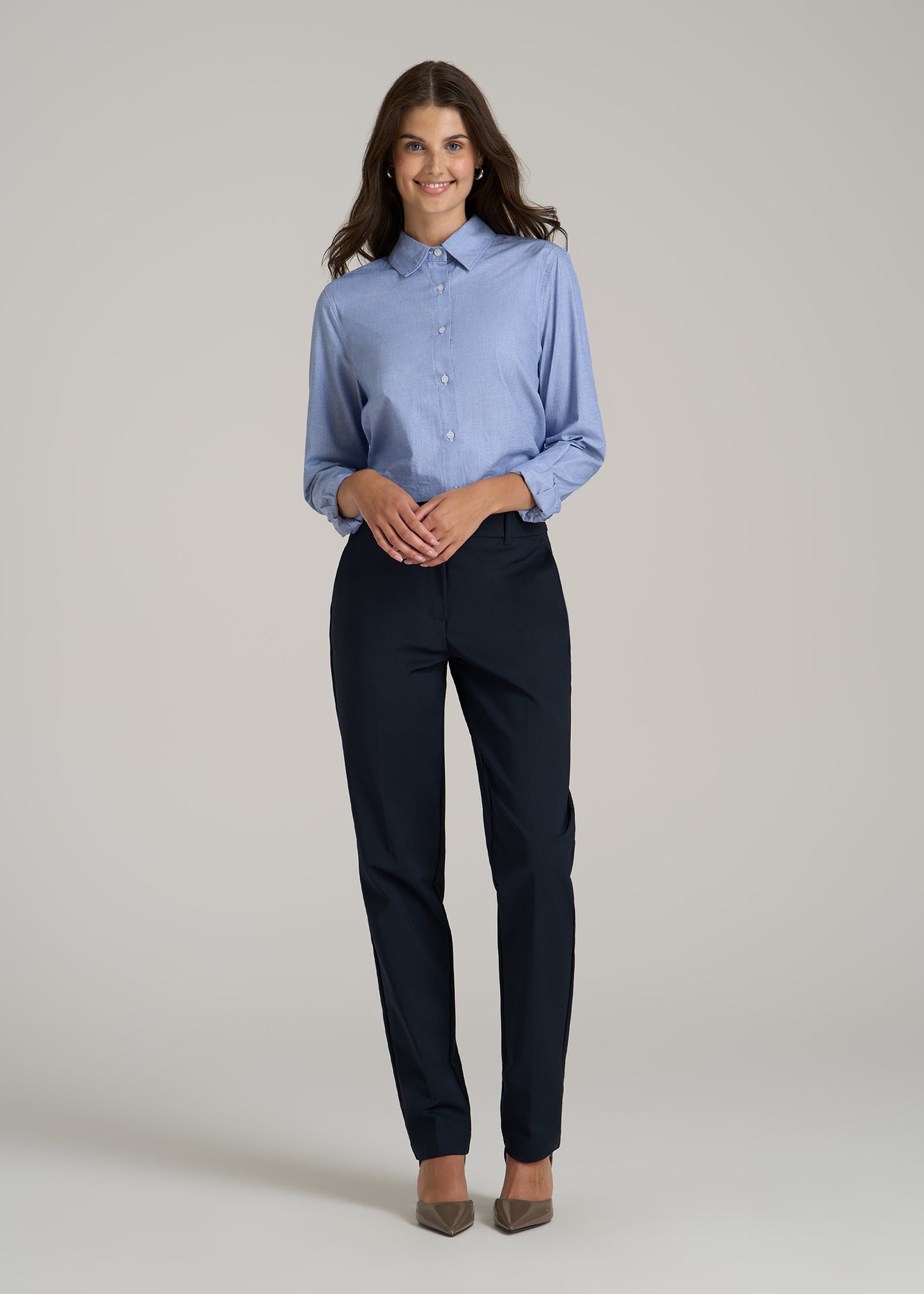 Flat Front Tapered Dress Pants for Tall Women in True Navy