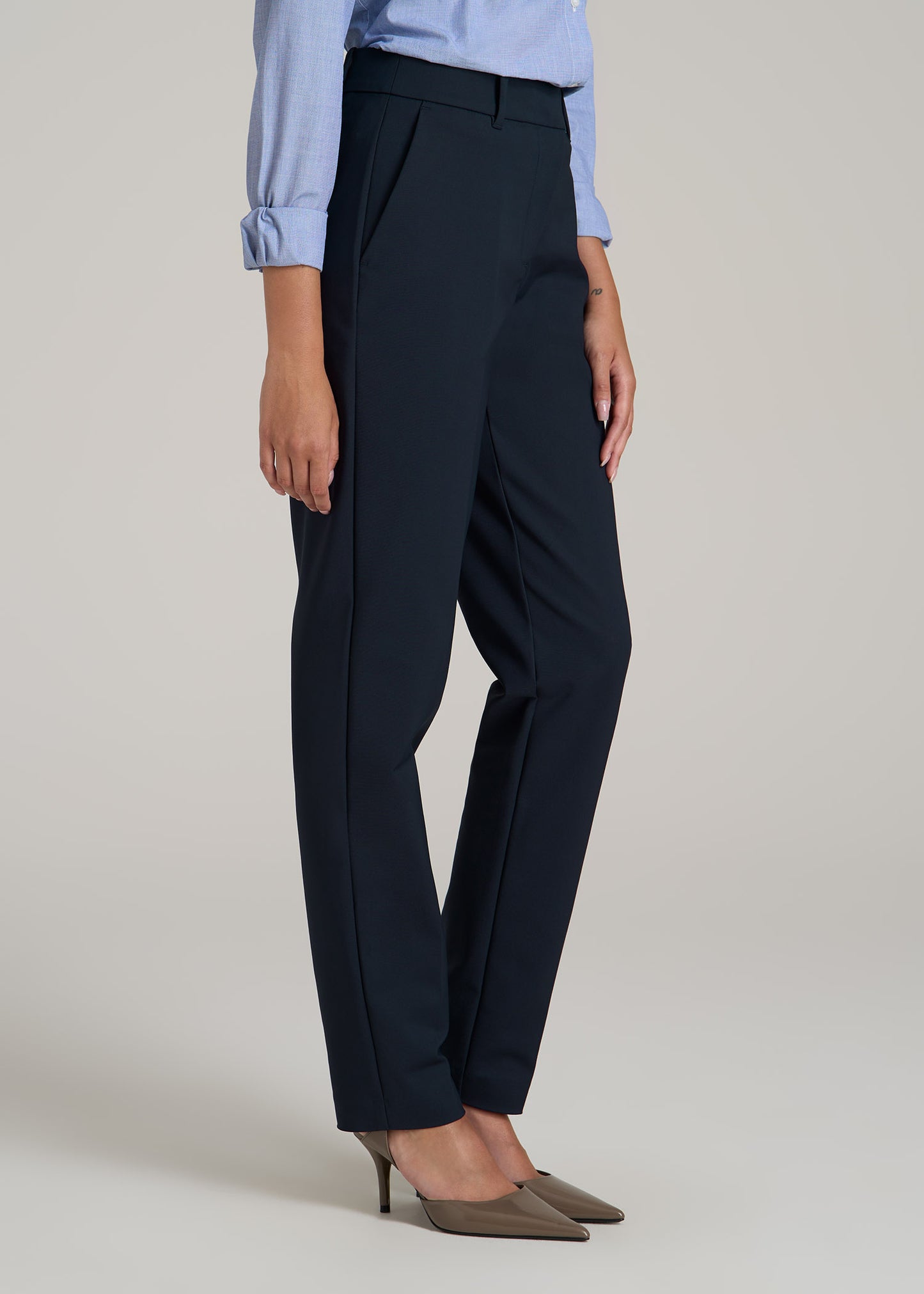 Flat Front Tapered Dress Pants for Tall Women in True Navy