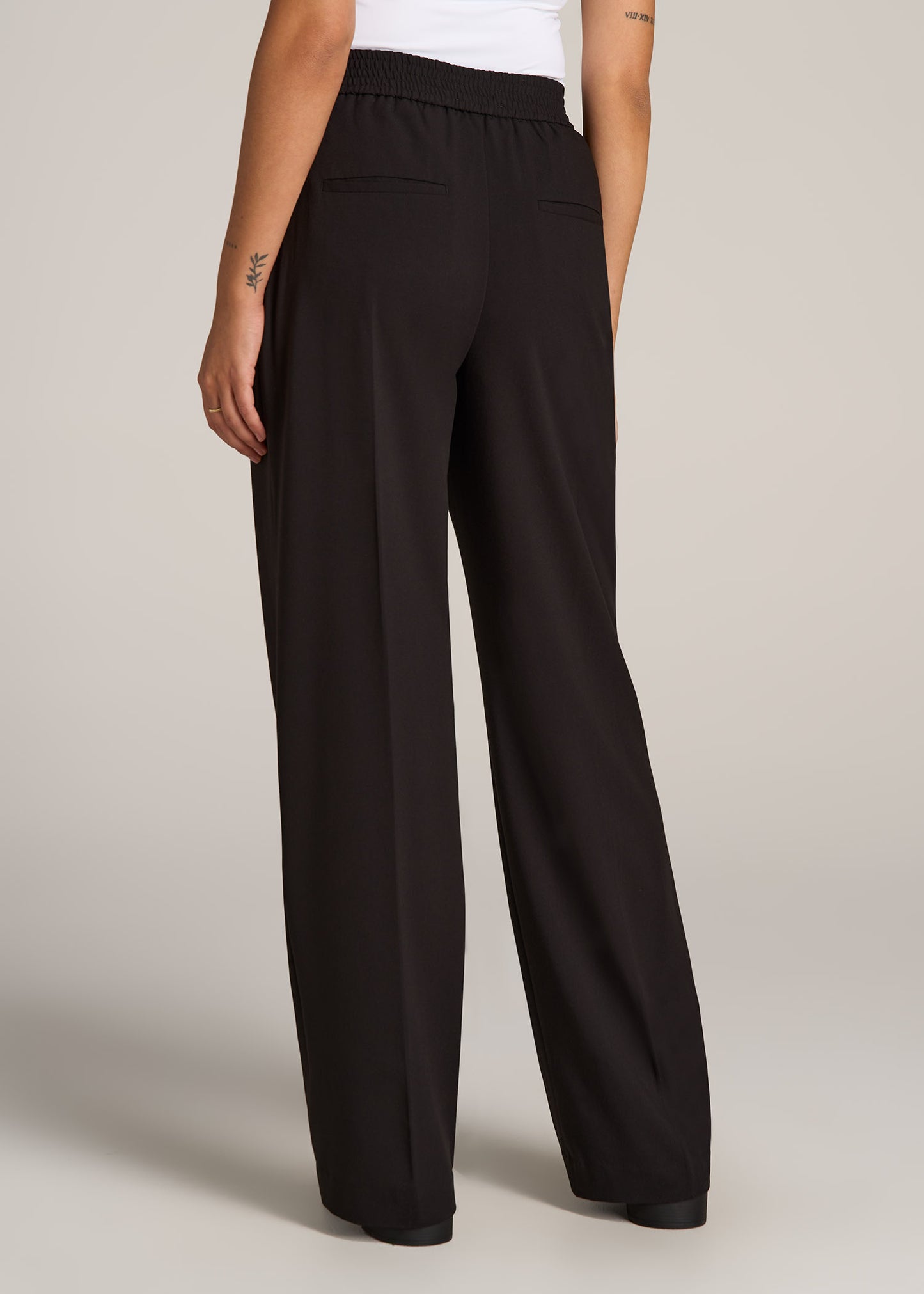 American-Tall-Women-Flat-front-wide-Leg-Dress-Pants-Black-back