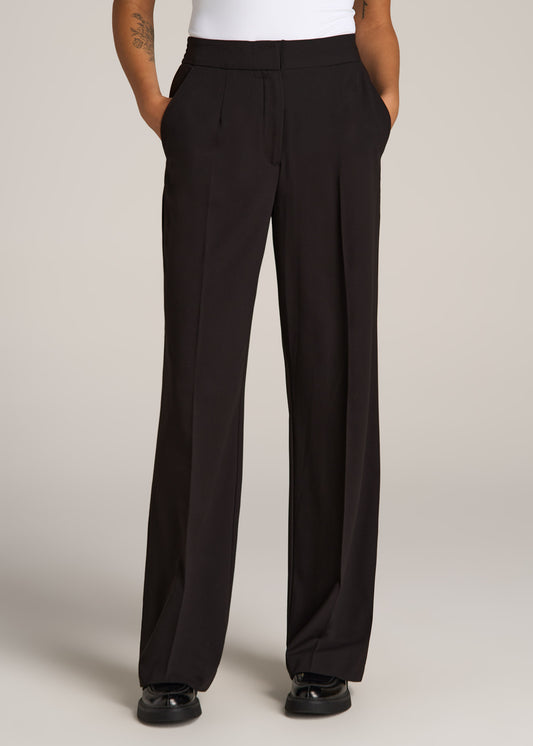 American-Tall-Women-Flat-front-wide-Leg-Dress-Pants-Black-front