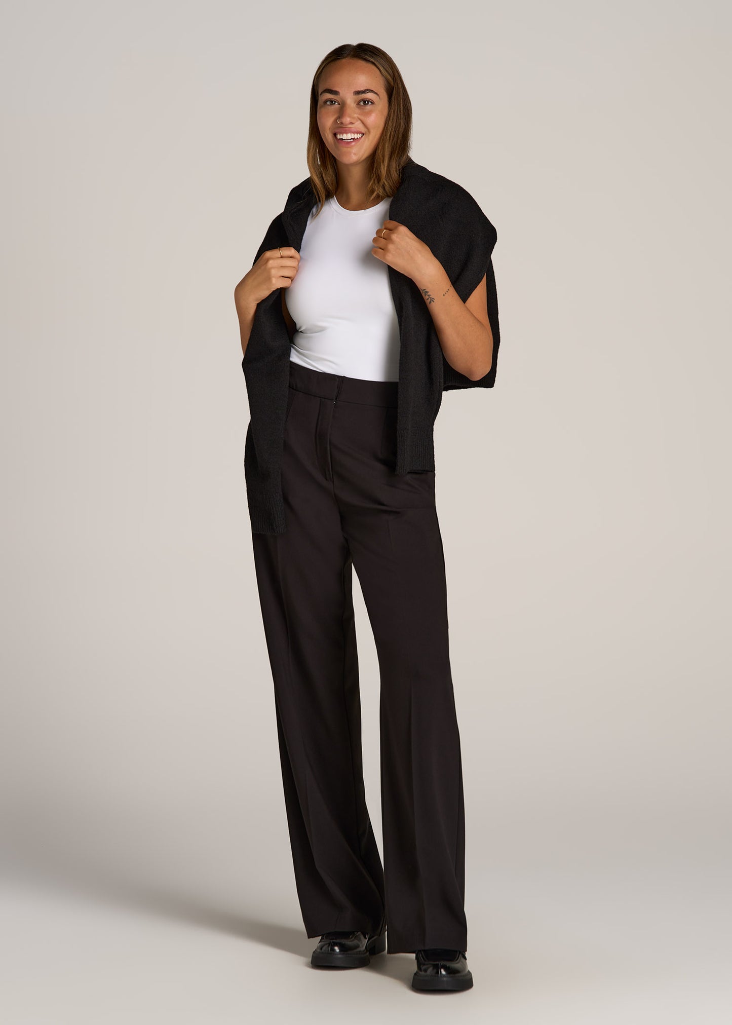 American-Tall-Women-Flat-front-wide-Leg-Dress-Pants-Black-full