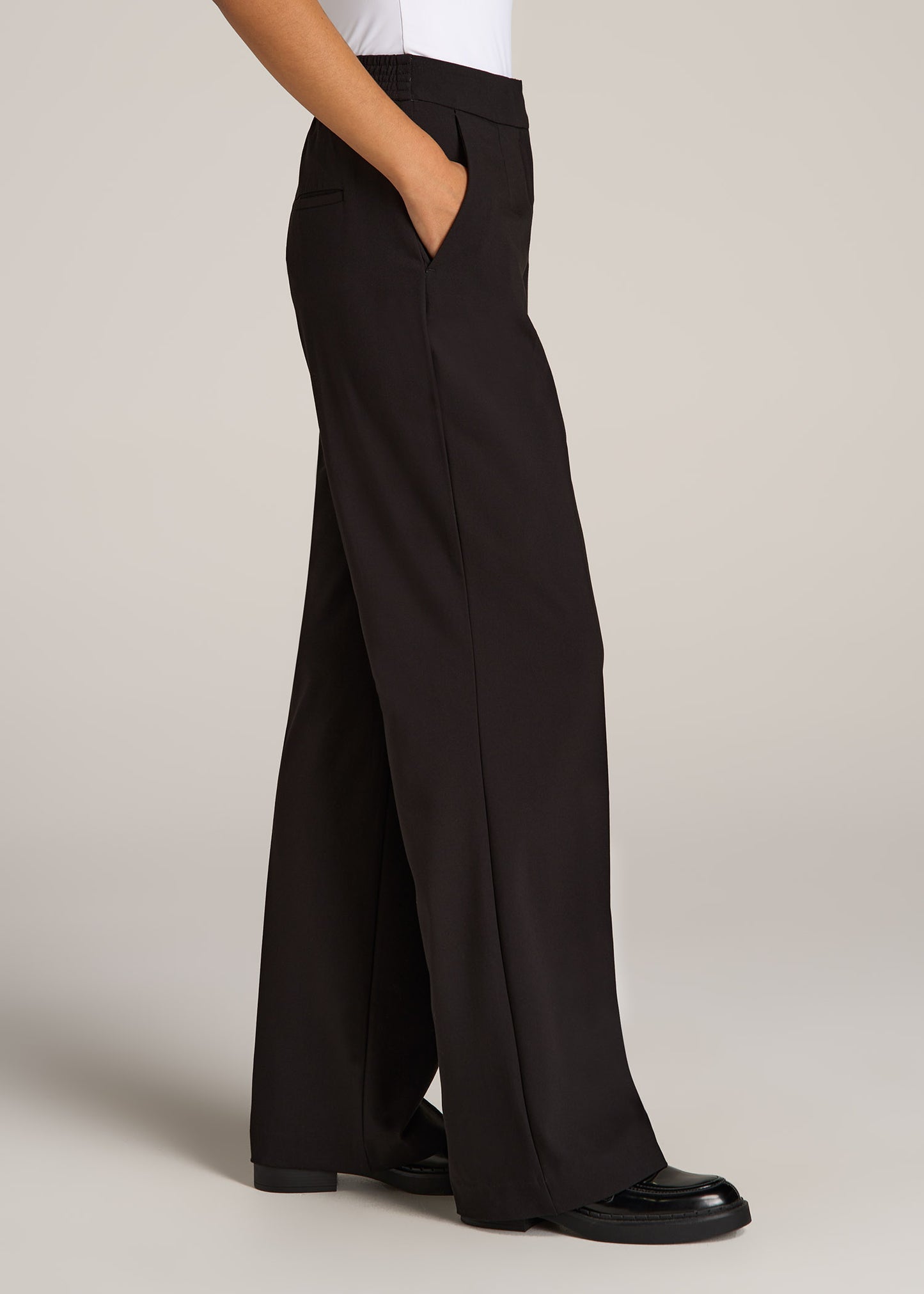 American-Tall-Women-Flat-front-wide-Leg-Dress-Pants-Black-side