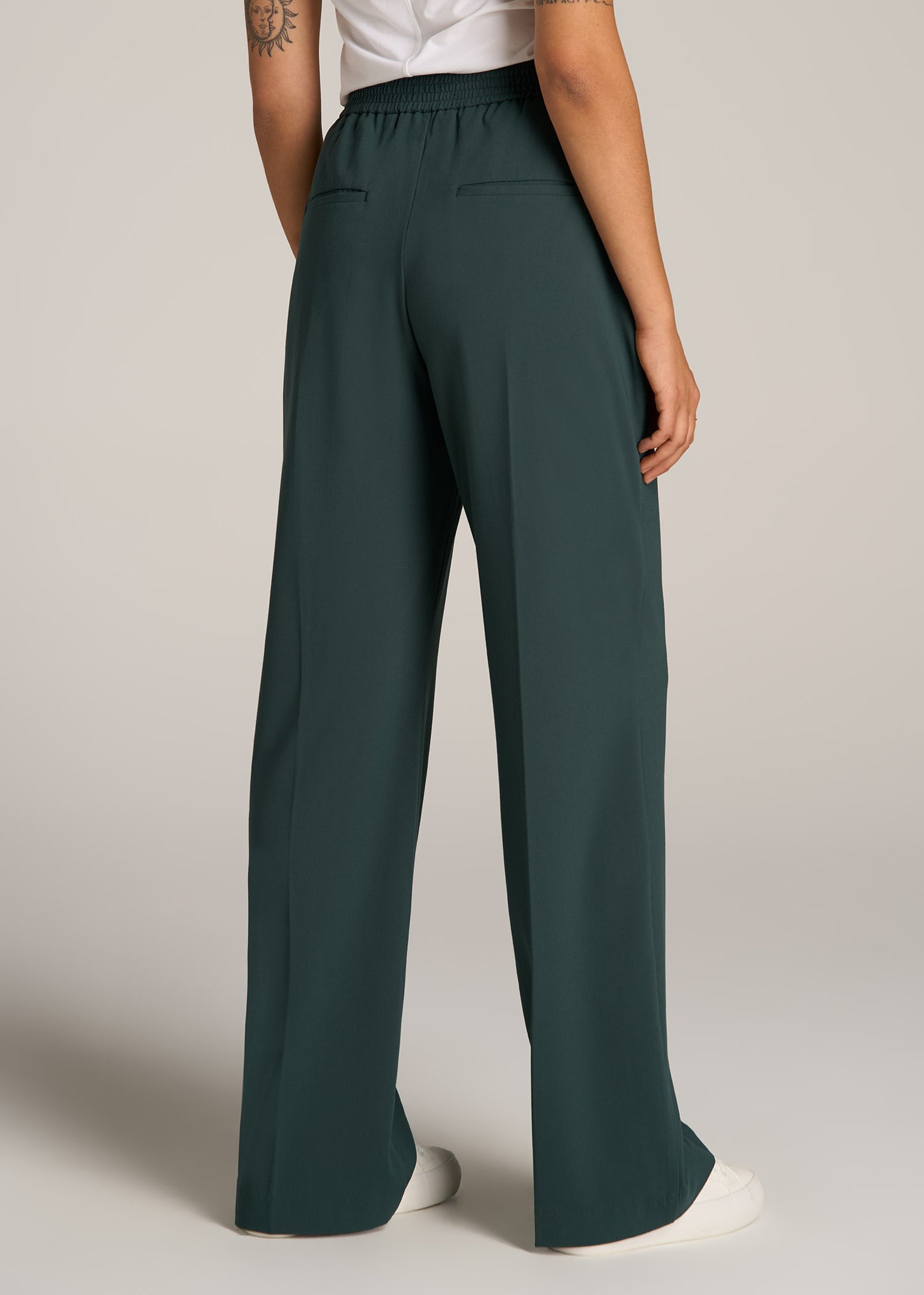 Flat Front Wide Leg Dress Pants for Tall Women in Smoky Pine