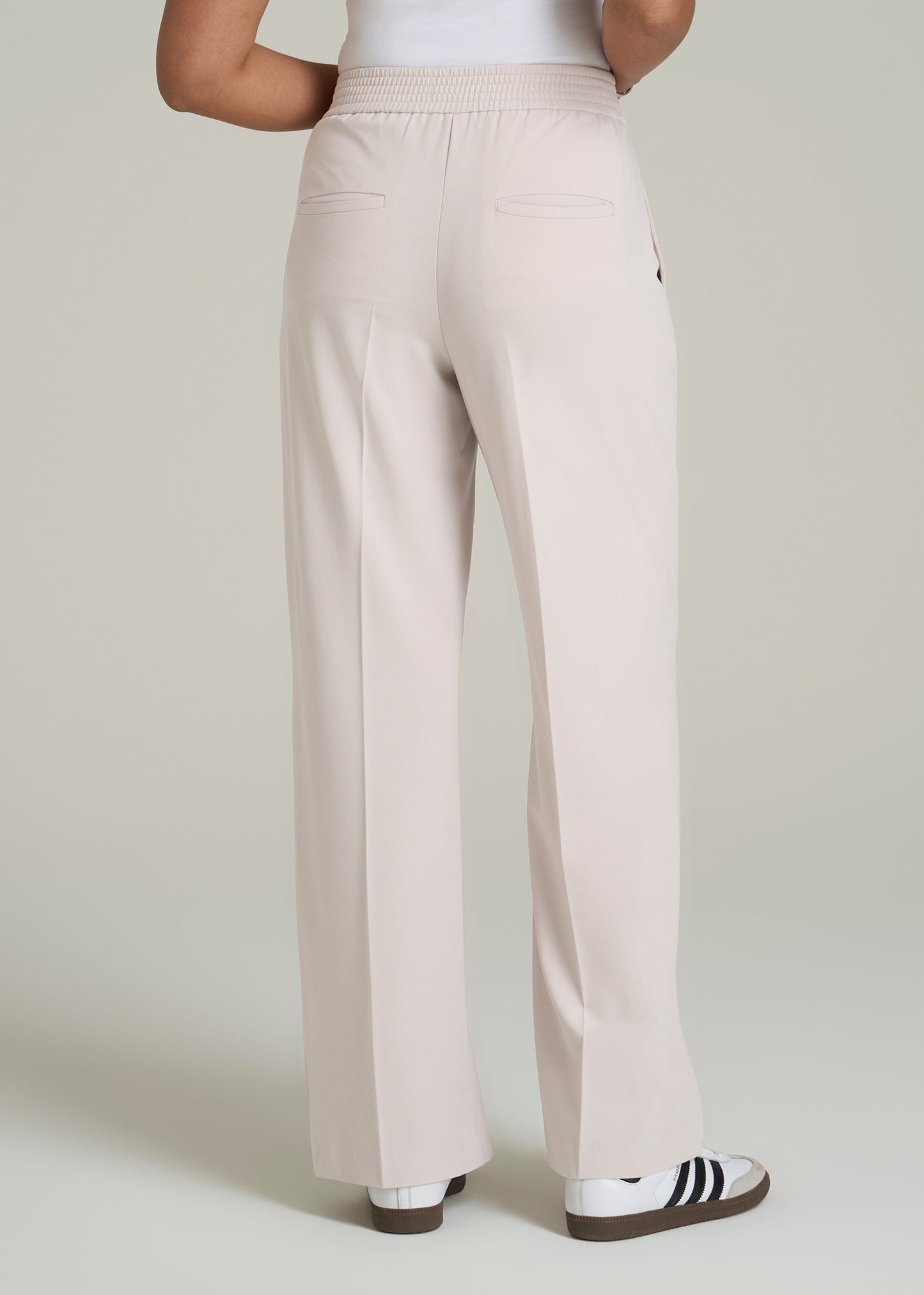 Flat Front Wide Leg Dress Pants for Tall Women in Drywall Tan