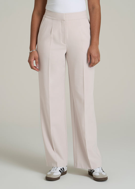 Flat Front Wide Leg Dress Pants for Tall Women in Drywall Tan