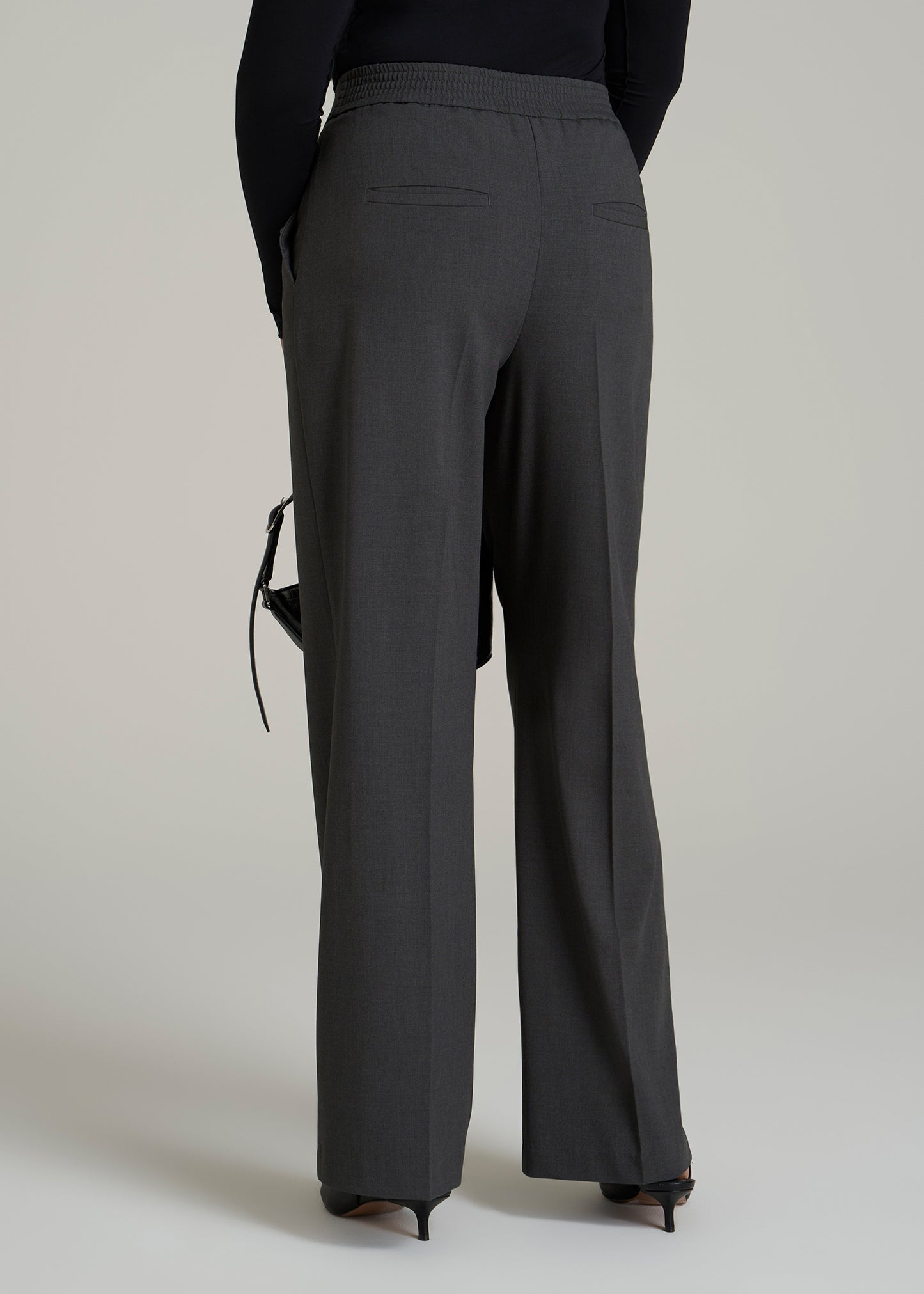 Flat Front Wide Leg Dress Pants for Tall Women in Graphic Charcoal