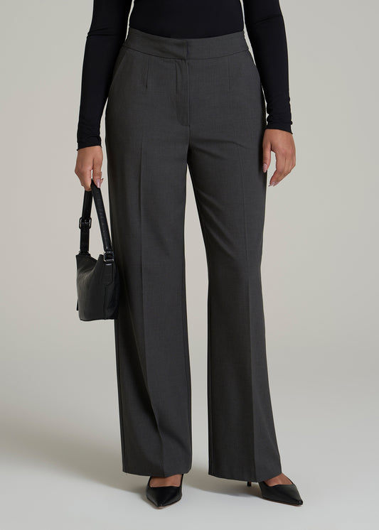 Flat Front Wide Leg Dress Pants for Tall Women in Graphic Charcoal