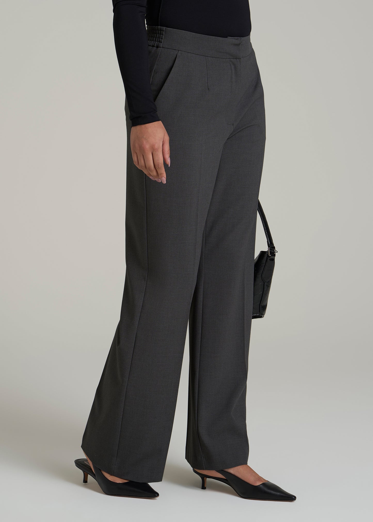 Flat Front Wide Leg Dress Pants for Tall Women in Graphic Charcoal