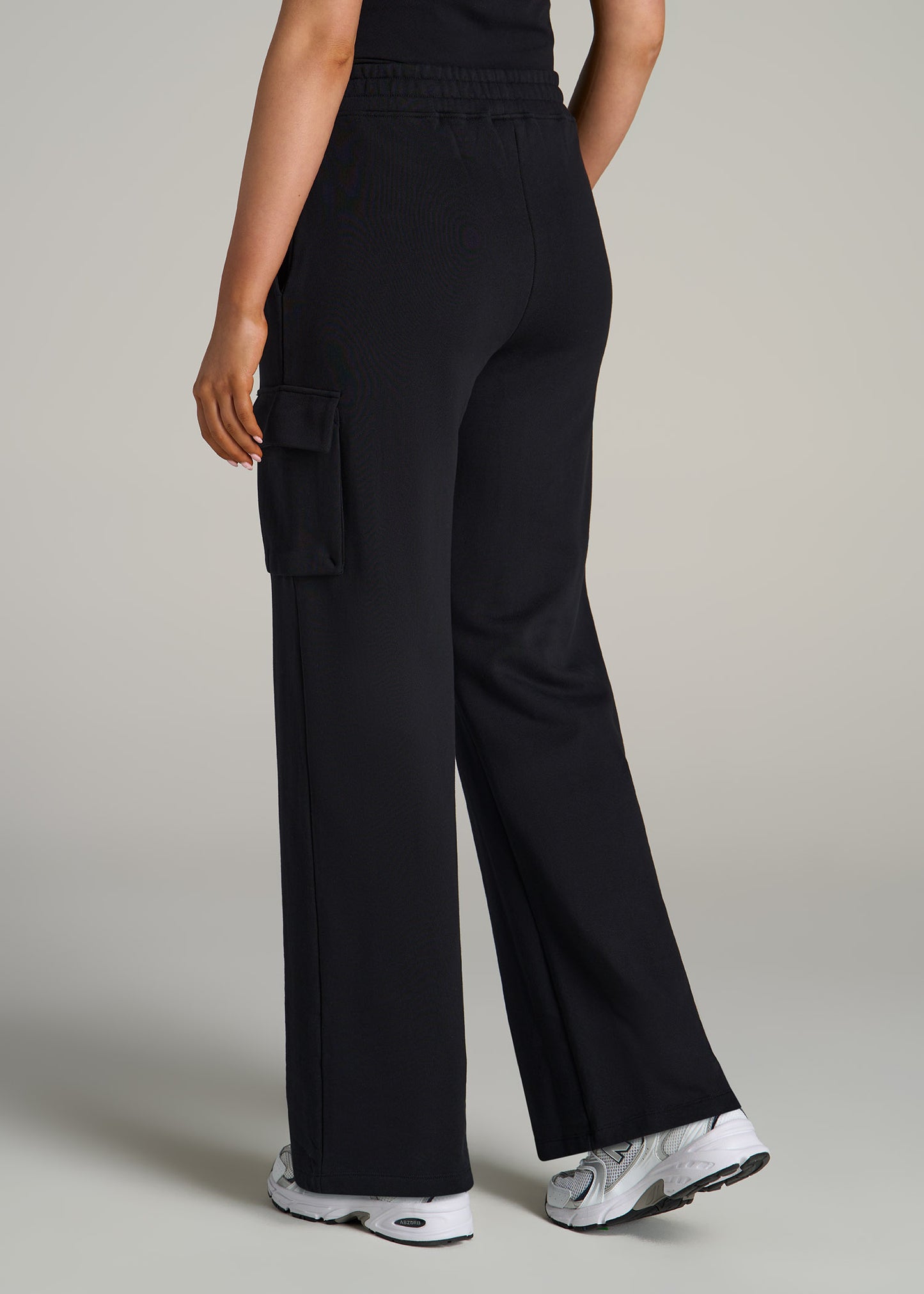 French Terry Wide Leg Cargo Sweatpants for Tall Women in Black