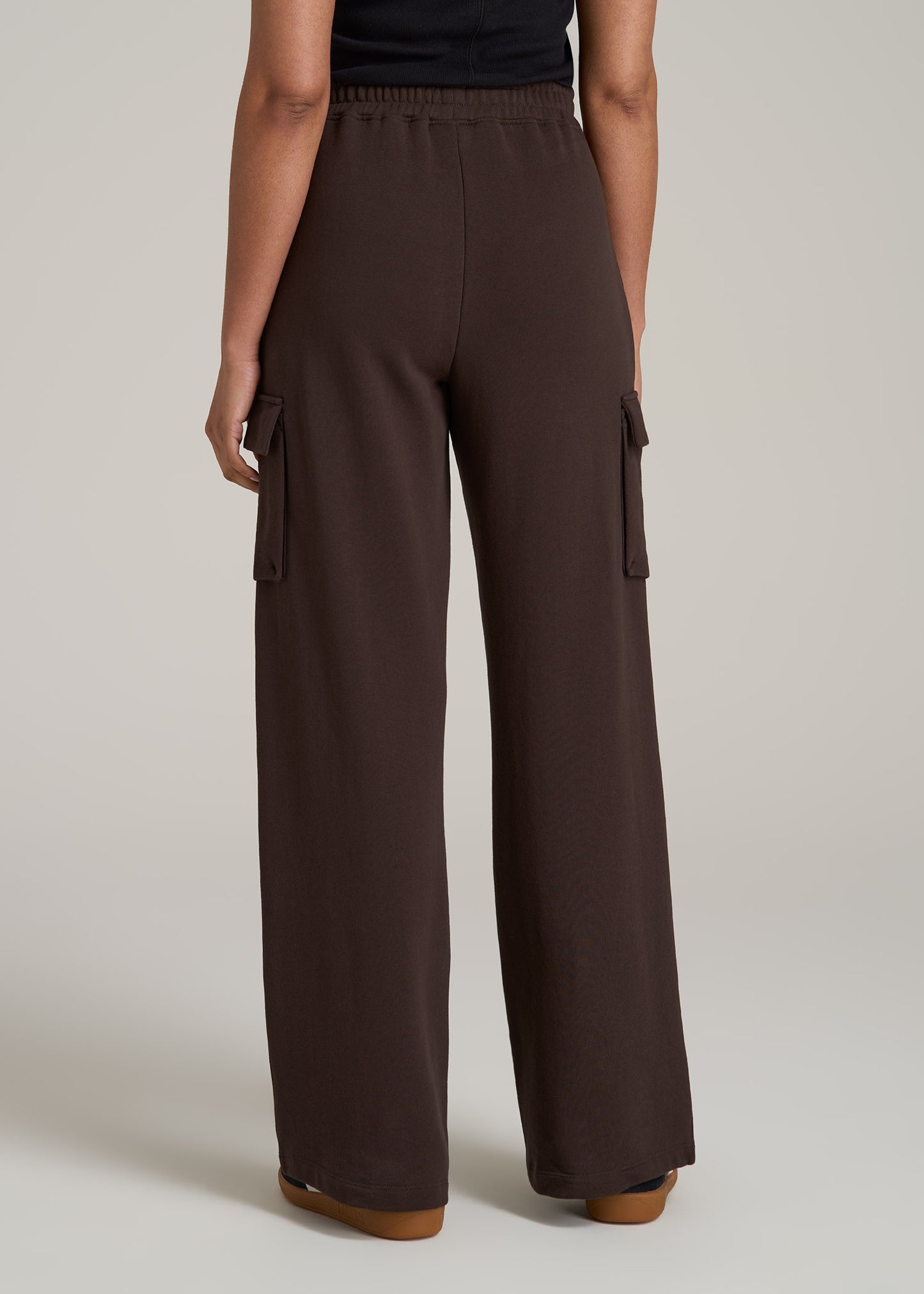 French Terry Wide Leg Cargo Sweatpants for Tall Women in Espresso