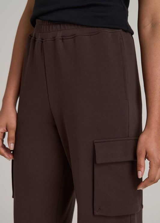 French Terry Wide Leg Cargo Sweatpants for Tall Women in Espresso