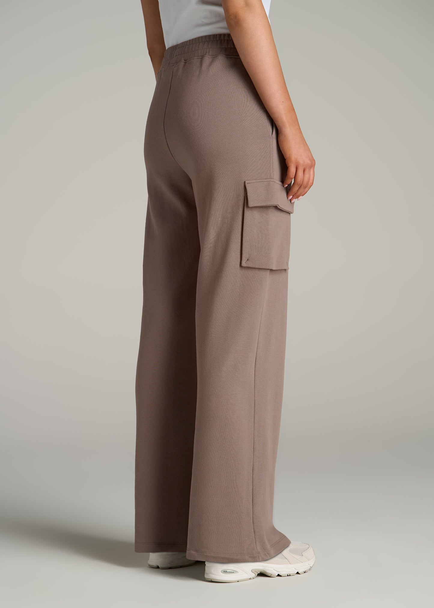 French Terry Wide Leg Cargo Sweatpants for Tall Women in Portobello