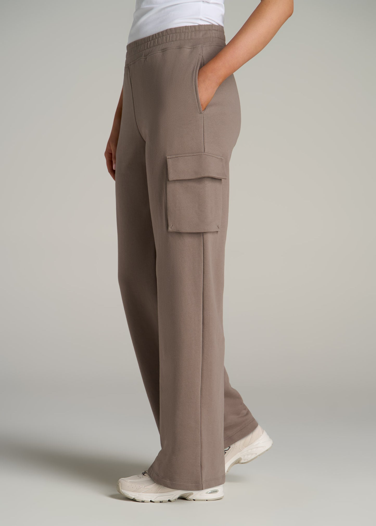 French Terry Wide Leg Cargo Sweatpants for Tall Women in Portobello