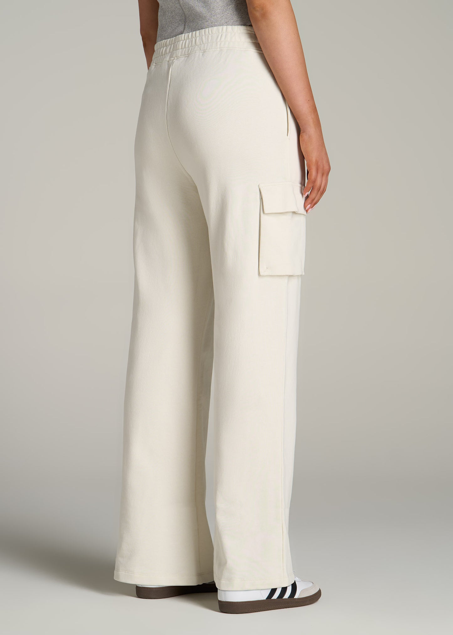 French Terry Wide Leg Cargo Sweatpants for Tall Women in White Alyssum